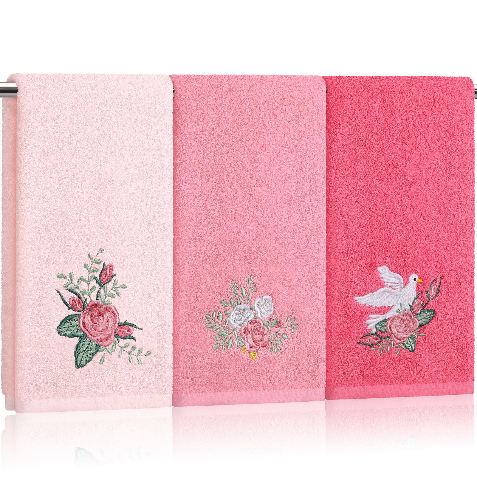 Wildflower Hand Towels Farmhouse Pink Blue Yellow Wildflower Bathroom Decor 14x29 Inch Embroidered Decorative Cute Spring Summer Cotton Soft Absorbent Towels for Bathroom Kitchen