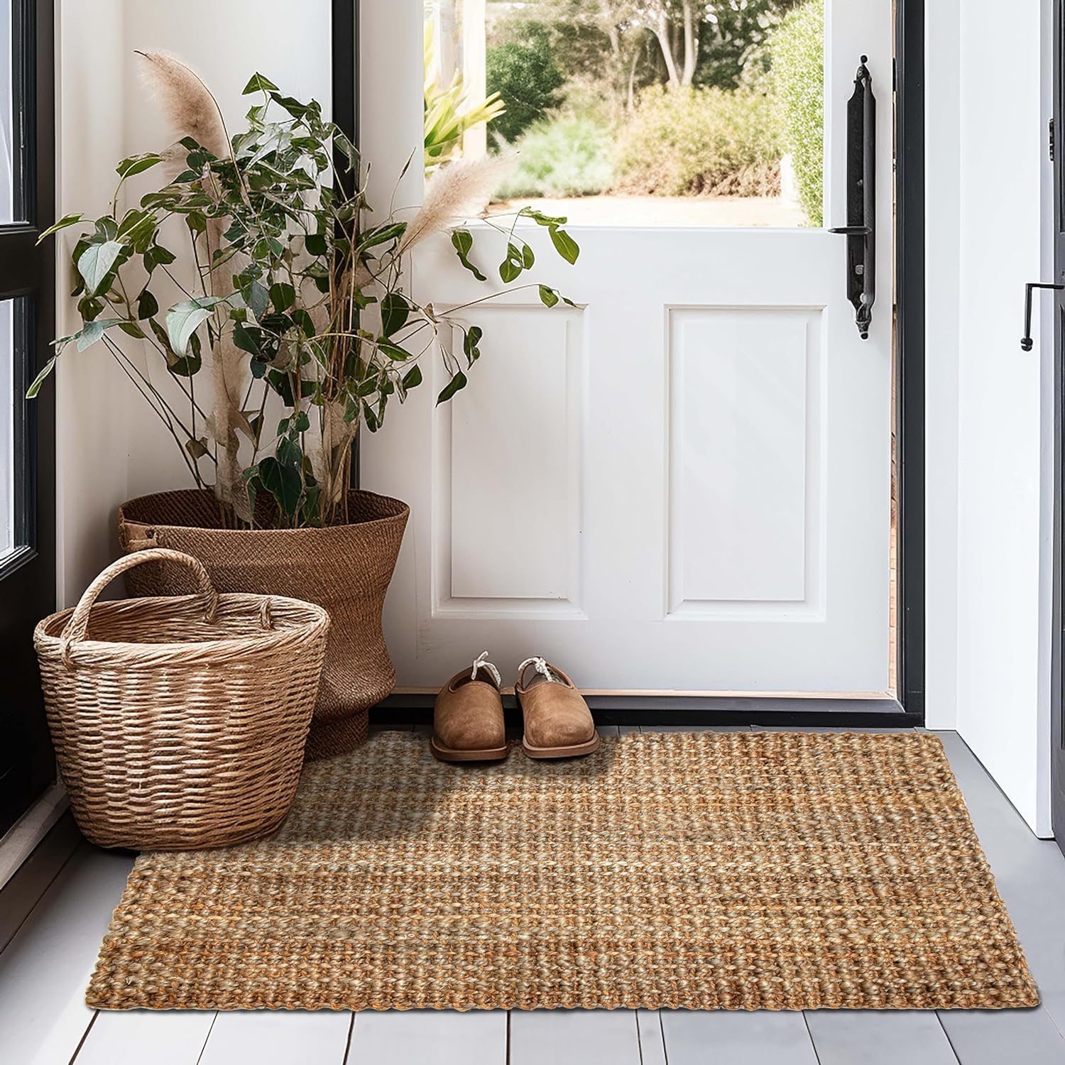 IRONGATE Jute Handspun Area Rug - Premium Jute Handwoven Reversible Chunky Textured Tan Beige Neutral Throw Accent Rug Carpet - Rustic Farmhouse Living Room Bedroom Den Study Décor -24" x 36" Natural
