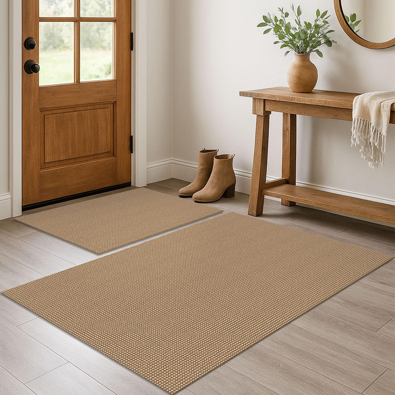 EARTHALL Woven Area Rug 2x3 Ft Washable Rugs for Entryway Braided Non Slip Throw Rugs Door Mat Indoor Outdoor Entrance Small Cotton Woven Carpet for Kitchen Foyer Front Door, Orange/Tan/Brown