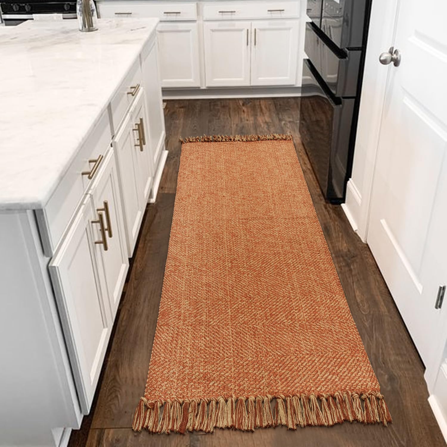 Collive Washable Area Rug 3' x 5', Modern Woven Kitchen Rugs, Tan/Cream Braided Cotton Rug Indoor Door Mat Throw Carpet for Entryway Living Room Nursery Mudroom Laundry Room