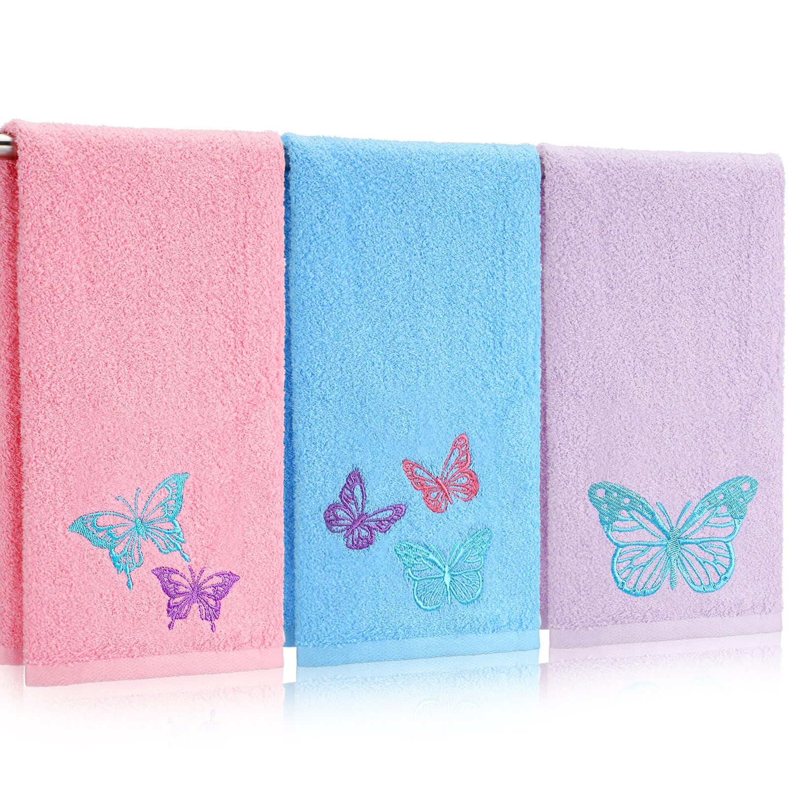 Wildflower Hand Towels Farmhouse Pink Blue Yellow Wildflower Bathroom Decor 14x29 Inch Embroidered Decorative Cute Spring Summer Cotton Soft Absorbent Towels for Bathroom Kitchen