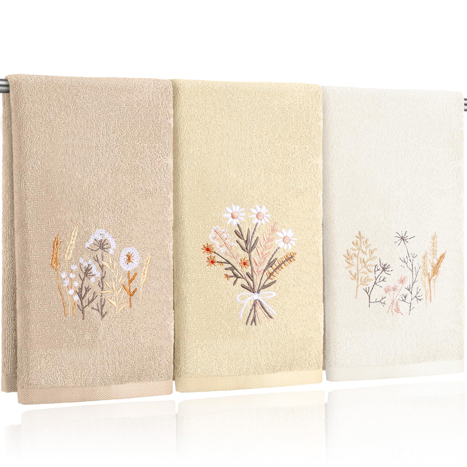Wildflower Hand Towels Farmhouse Pink Blue Yellow Wildflower Bathroom Decor 14x29 Inch Embroidered Decorative Cute Spring Summer Cotton Soft Absorbent Towels for Bathroom Kitchen