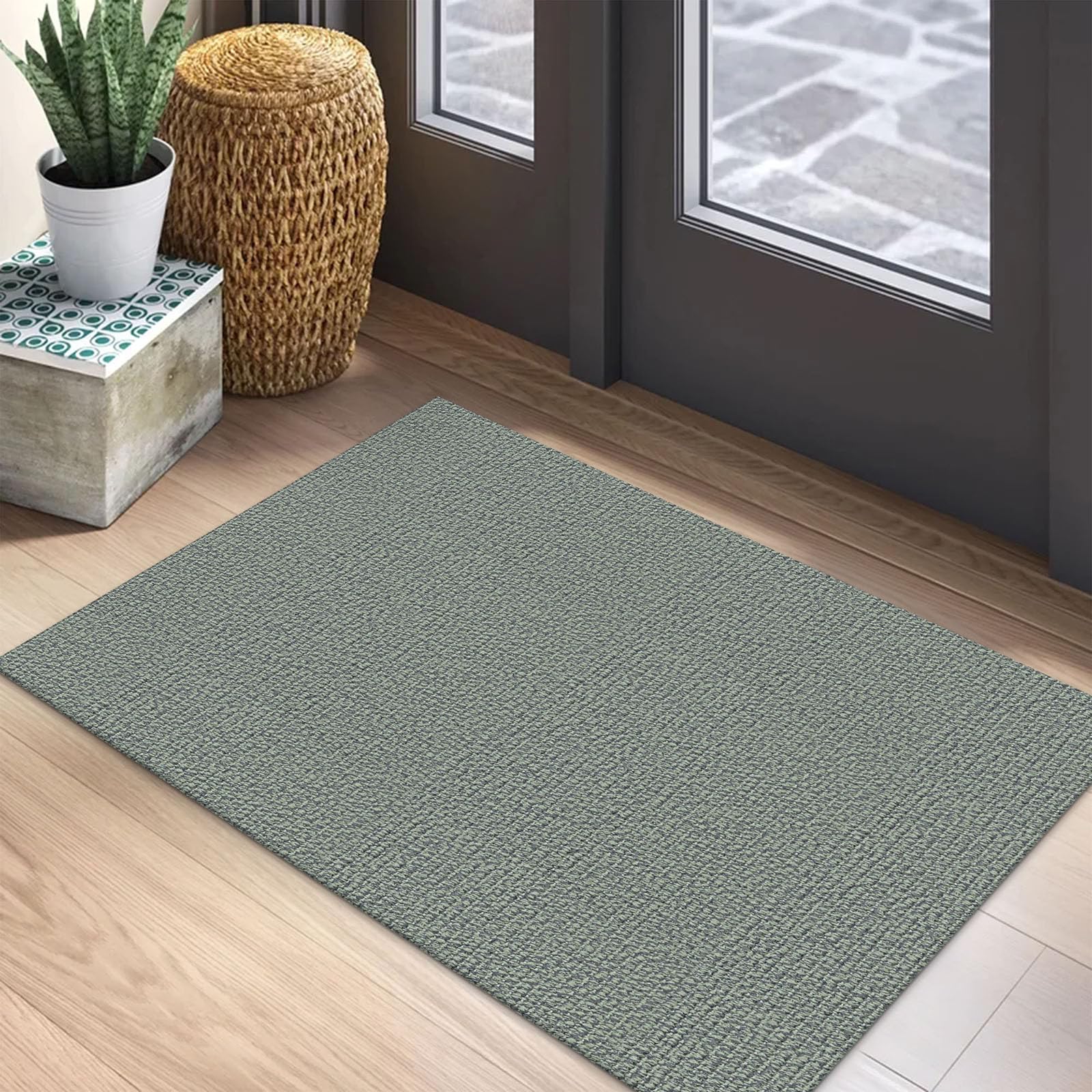 EARTHALL Small Area Rug 2x3 Ft Washable Rugs for Entryway Non Slip Braided Throw Rugs with Rubber Backing Door Mat Indoor Outdoor Entrance Cotton Woven Carpet for Kitchen Foyer Front Door, Khaki/Beige