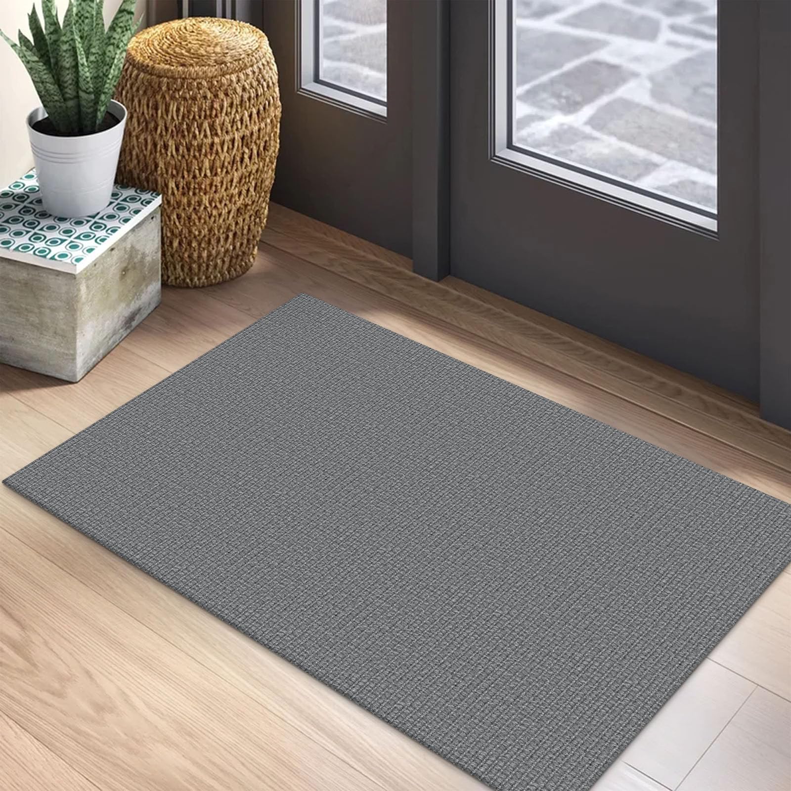 EARTHALL Small Area Rug 2x3 Ft Washable Rugs for Entryway Non Slip Braided Throw Rugs with Rubber Backing Door Mat Indoor Outdoor Entrance Cotton Woven Carpet for Kitchen Foyer Front Door, Khaki/Beige