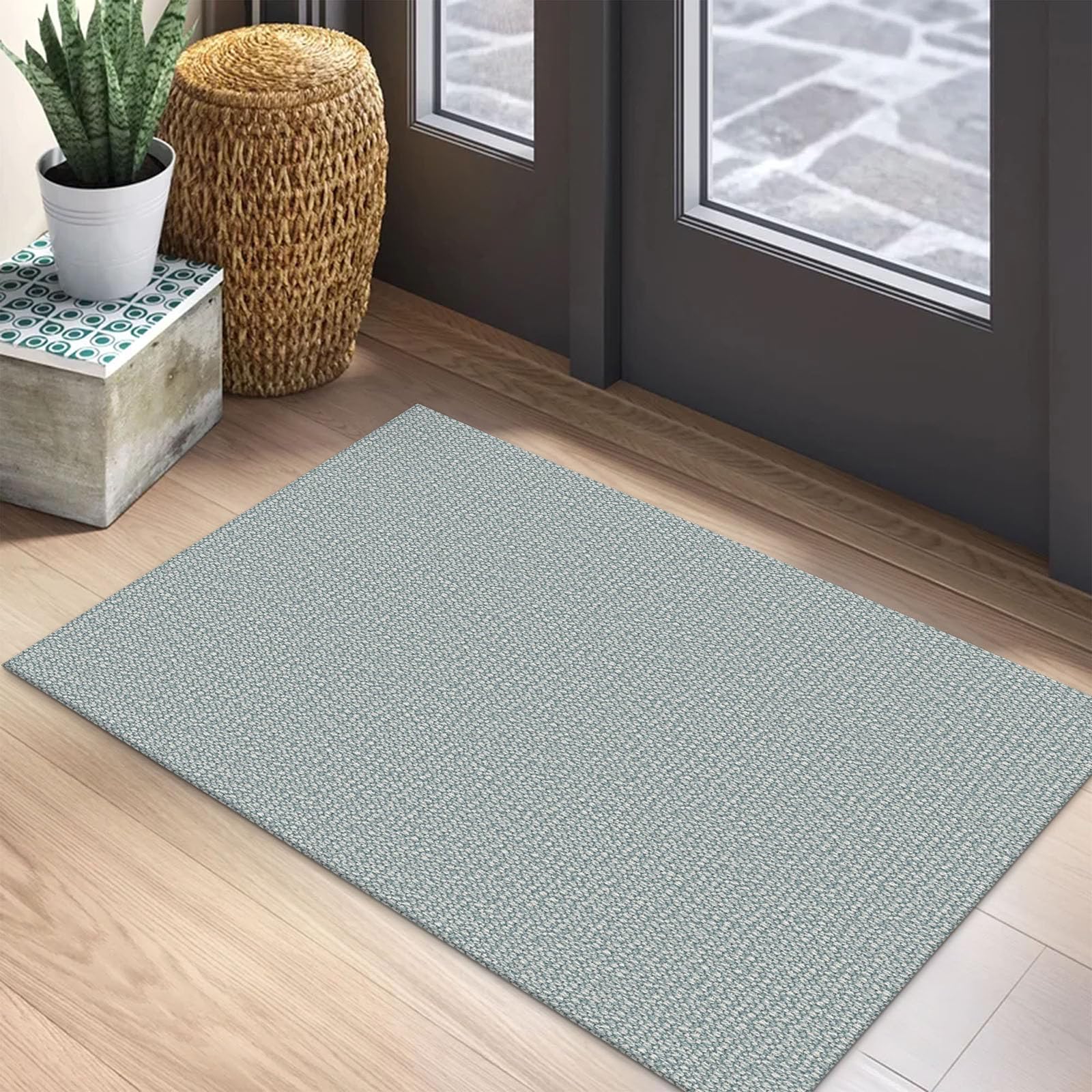 EARTHALL Small Area Rug 2x3 Ft Washable Rugs for Entryway Non Slip Braided Throw Rugs with Rubber Backing Door Mat Indoor Outdoor Entrance Cotton Woven Carpet for Kitchen Foyer Front Door, Khaki/Beige
