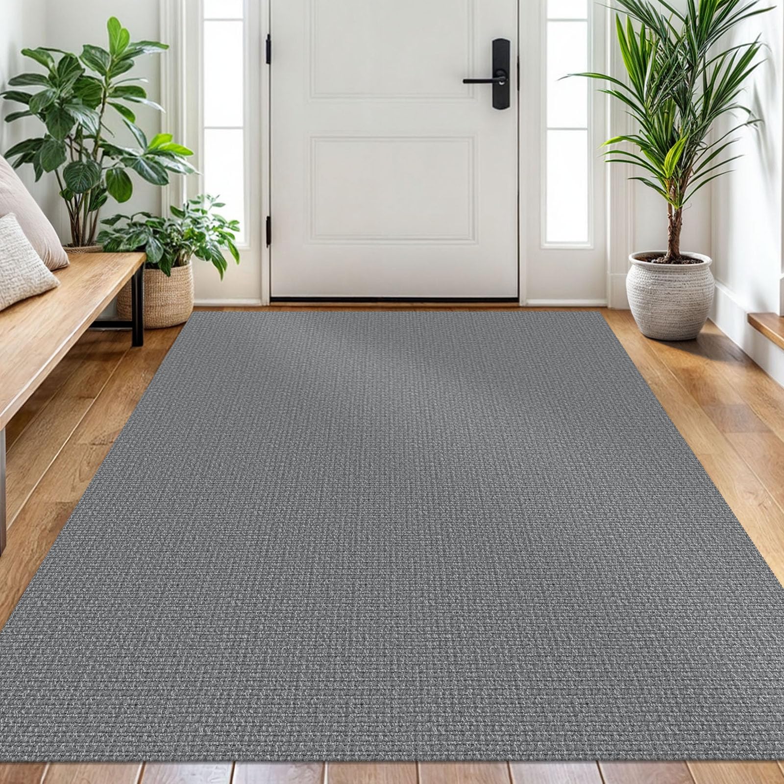EARTHALL Small Area Rug 2x3 Ft Washable Rugs for Entryway Non Slip Braided Throw Rugs with Rubber Backing Door Mat Indoor Outdoor Entrance Cotton Woven Carpet for Kitchen Foyer Front Door, Khaki/Beige