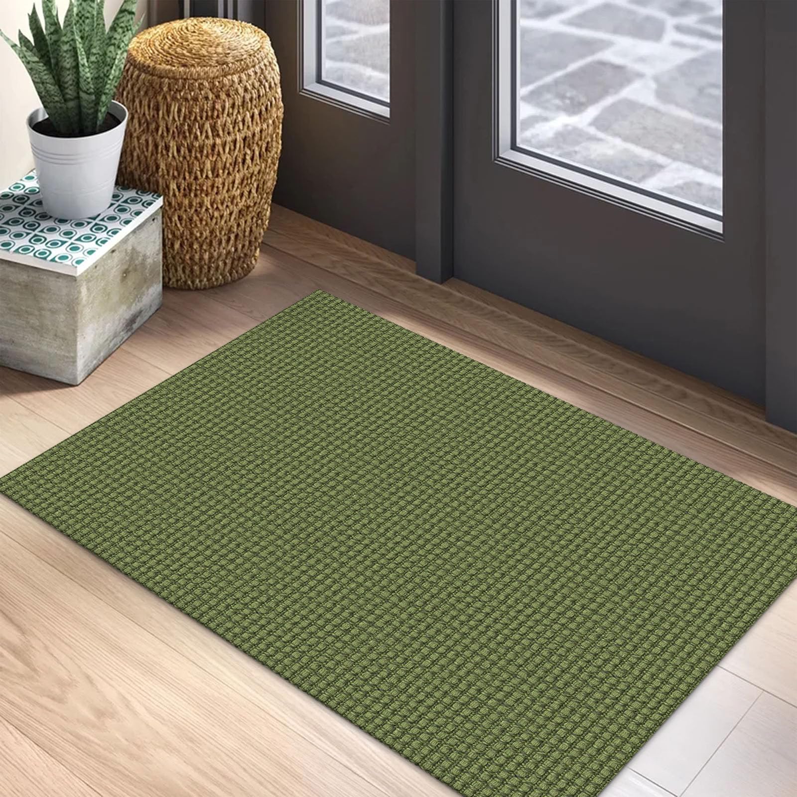 EARTHALL Woven Area Rug 2x3 Ft Washable Rugs for Entryway Braided Non Slip Throw Rugs Door Mat Indoor Outdoor Entrance Small Cotton Woven Carpet for Kitchen Foyer Front Door, Orange/Tan/Brown