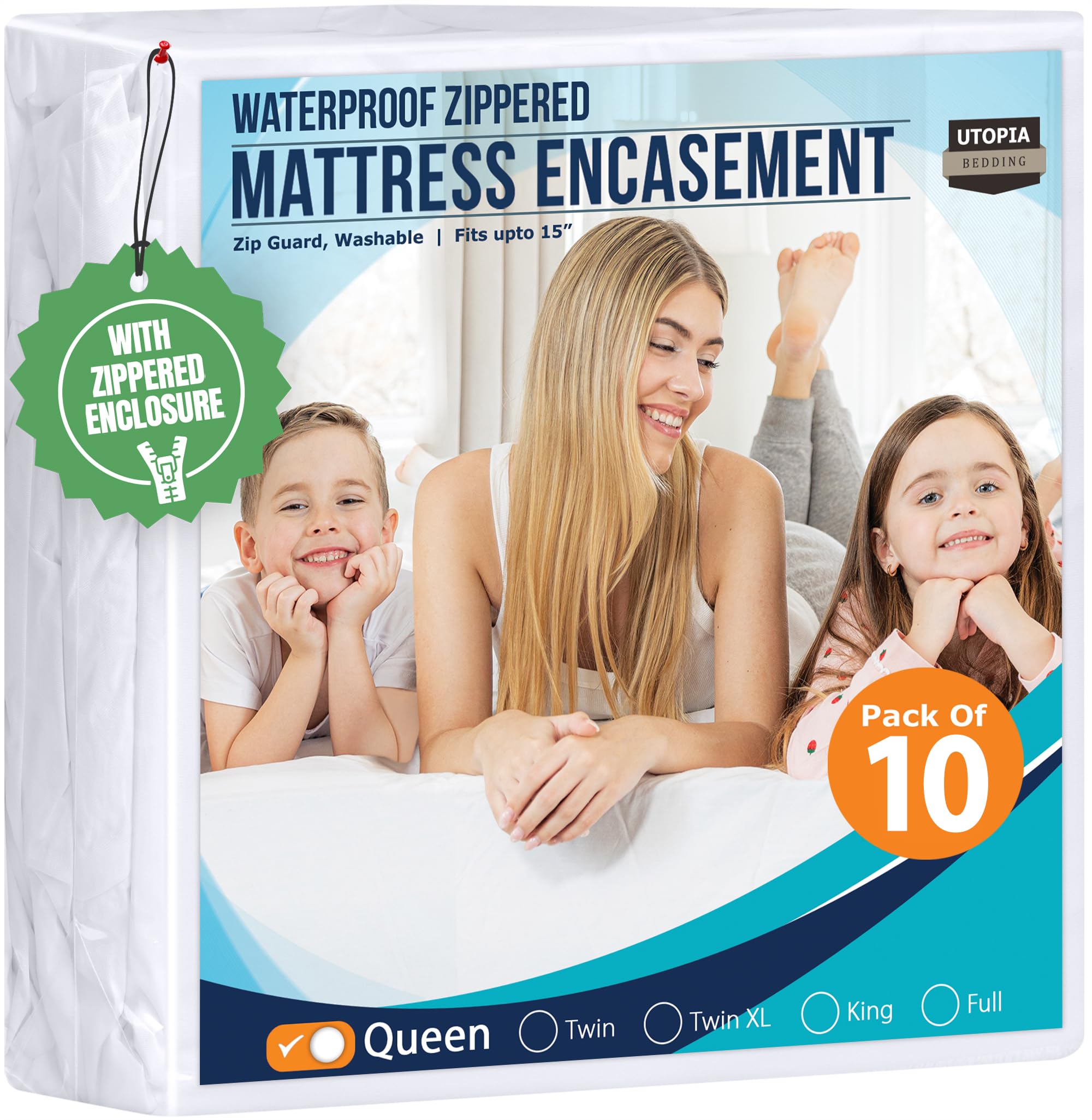 Utopia Bedding Mattress Protector Zippered Queen Size, 100% Waterproof Bed Bug and Dust Mite Proof Mattress Encasement, Absorbent 6 Sided Mattress Cover