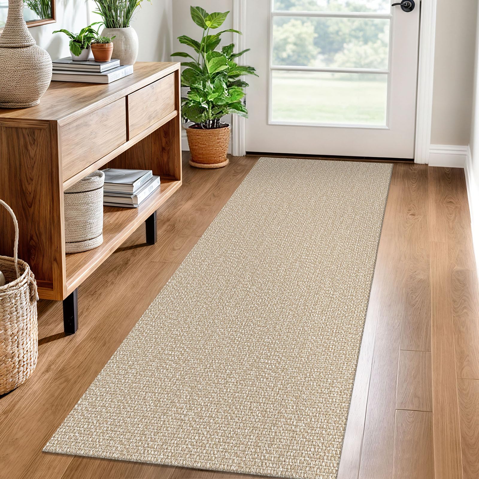 EARTHALL Small Area Rug 2x3 Ft Washable Rugs for Entryway Non Slip Braided Throw Rugs with Rubber Backing Door Mat Indoor Outdoor Entrance Cotton Woven Carpet for Kitchen Foyer Front Door, Khaki/Beige