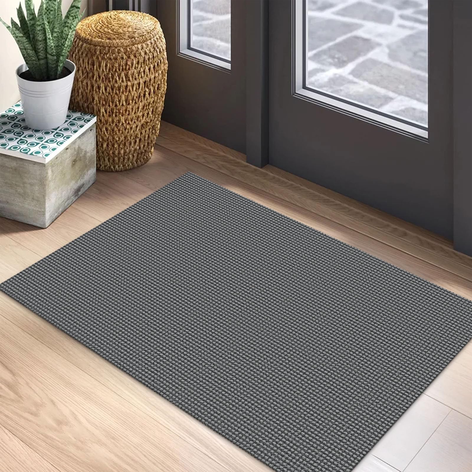 EARTHALL Woven Area Rug 2x3 Ft Washable Rugs for Entryway Braided Non Slip Throw Rugs Door Mat Indoor Outdoor Entrance Small Cotton Woven Carpet for Kitchen Foyer Front Door, Orange/Tan/Brown