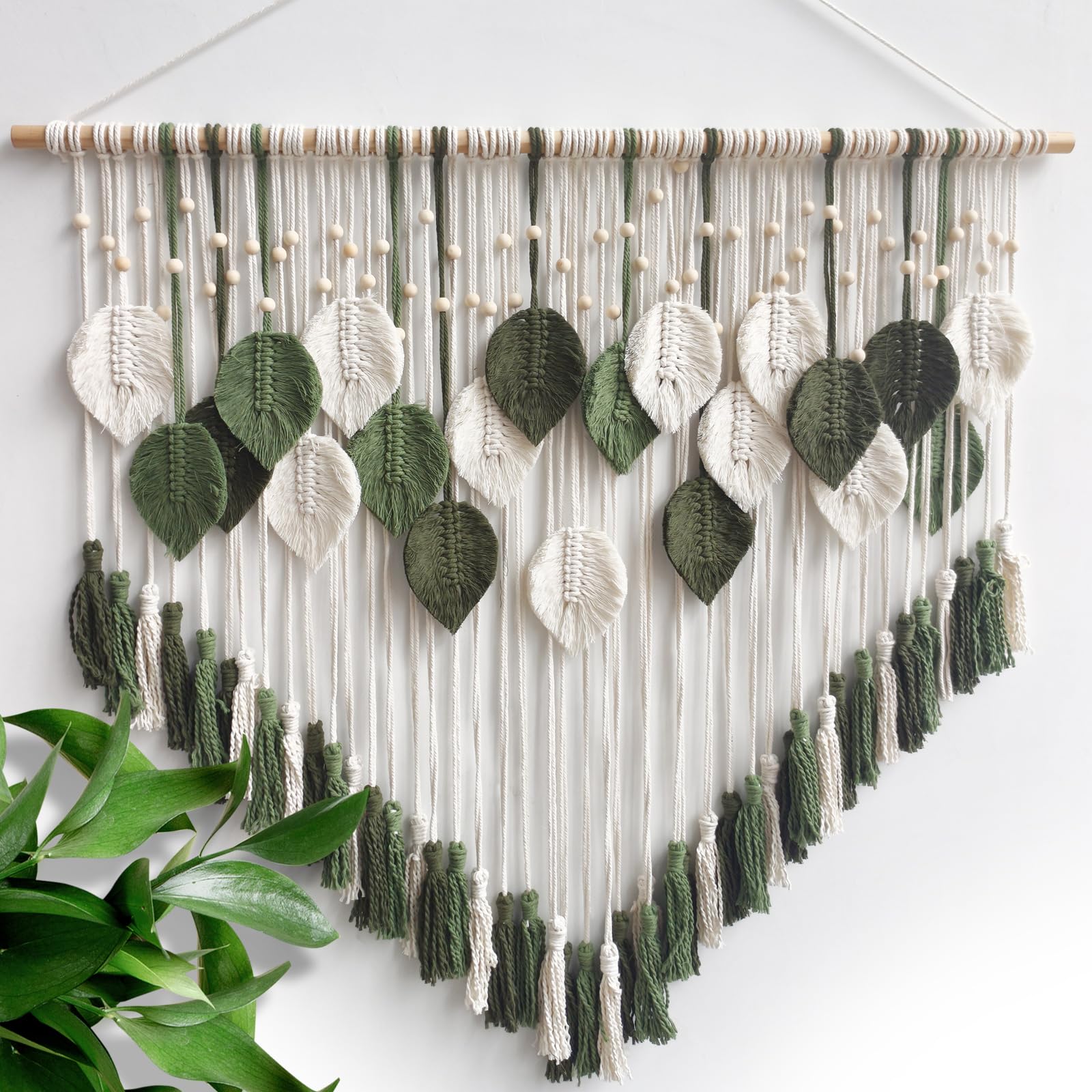 Macrame Wall Hanging, Woven Tapestry Beige & Dusty Rose Handmade Craft Macrame Wall Decor, Gallery & Nursery, Size 37.4” Lx27.5” W