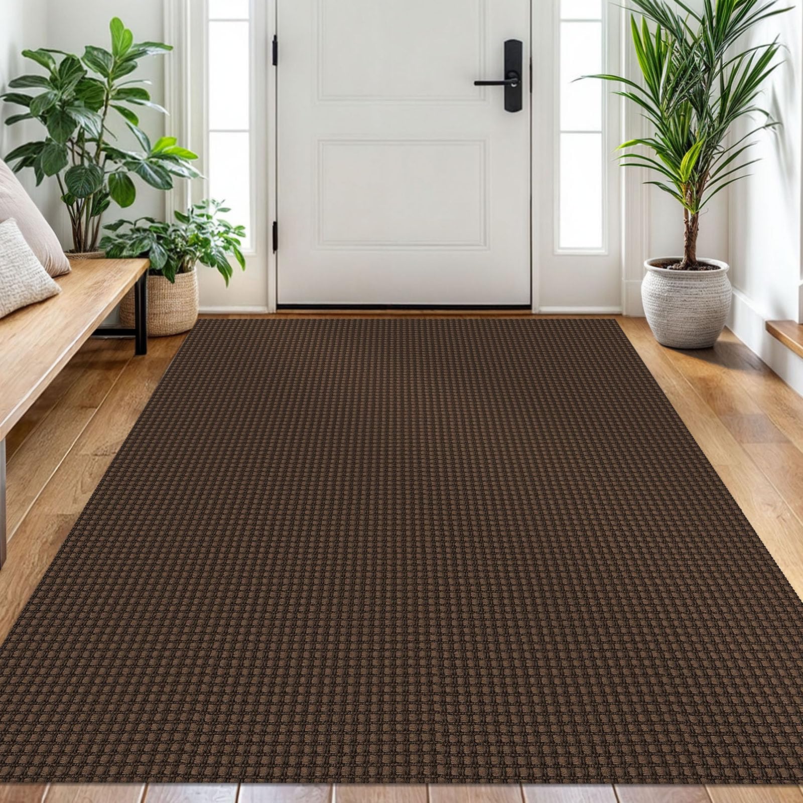 EARTHALL Woven Area Rug 2x3 Ft Washable Rugs for Entryway Braided Non Slip Throw Rugs Door Mat Indoor Outdoor Entrance Small Cotton Woven Carpet for Kitchen Foyer Front Door, Orange/Tan/Brown