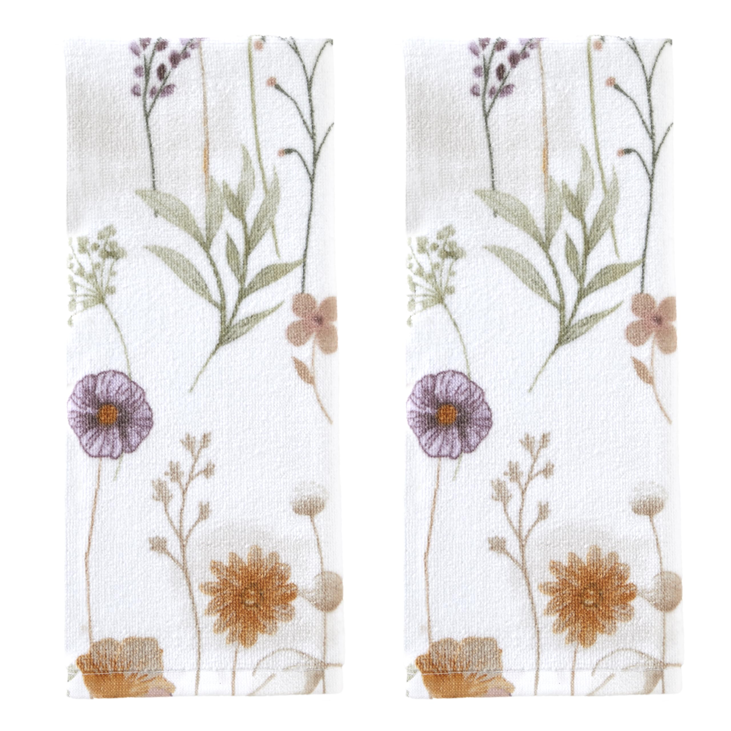 SKL Home Bee Lavender 100% Cotton Embroidered 2pc Hand Towel Set, Decorative for Bath/Kitchen/Bar & Gift, Natural