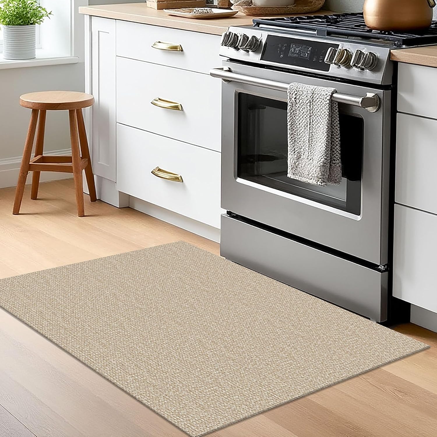 EARTHALL Small Area Rug 2x3 Ft Washable Rugs for Entryway Non Slip Braided Throw Rugs with Rubber Backing Door Mat Indoor Outdoor Entrance Cotton Woven Carpet for Kitchen Foyer Front Door, Khaki/Beige
