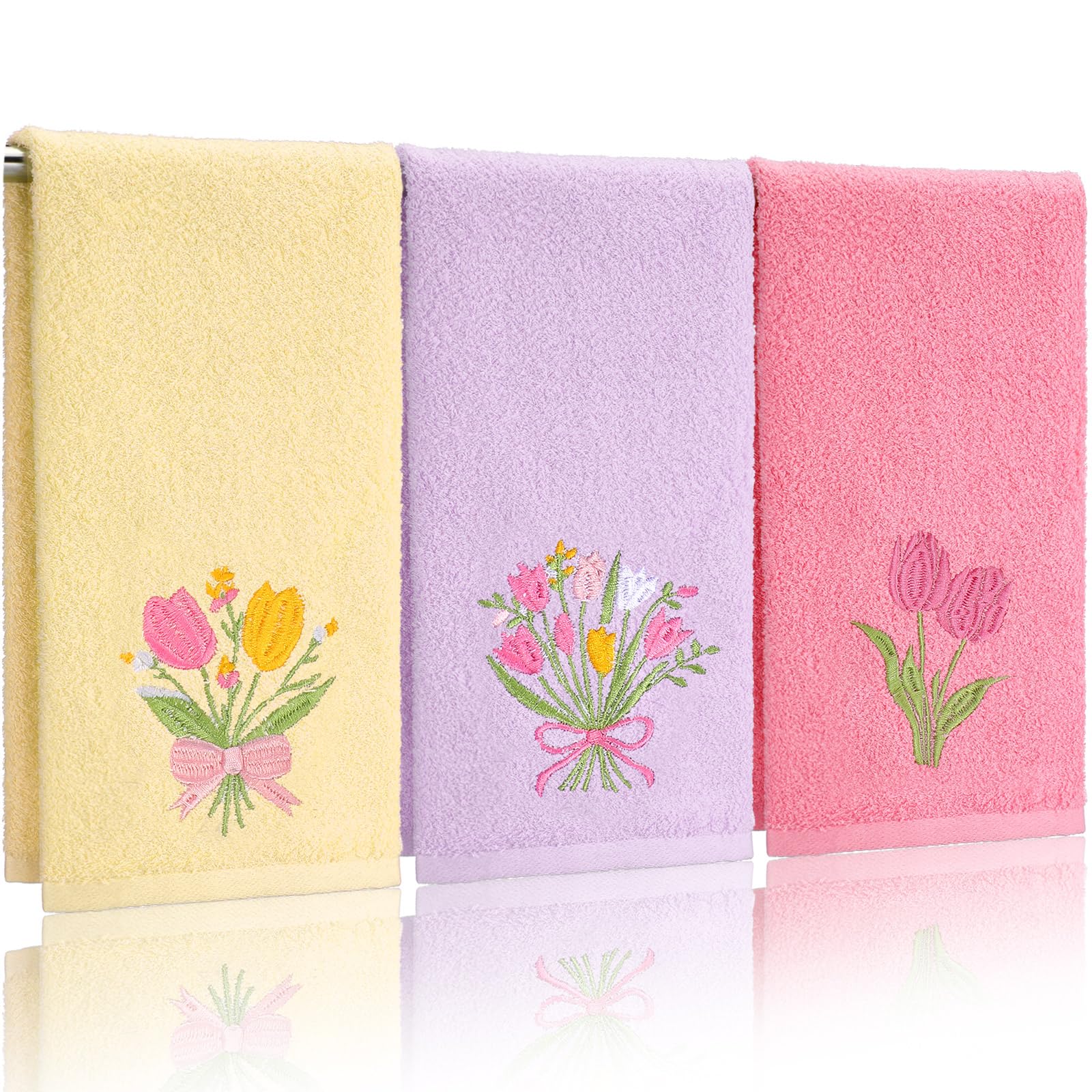 Wildflower Hand Towels Farmhouse Pink Blue Yellow Wildflower Bathroom Decor 14x29 Inch Embroidered Decorative Cute Spring Summer Cotton Soft Absorbent Towels for Bathroom Kitchen