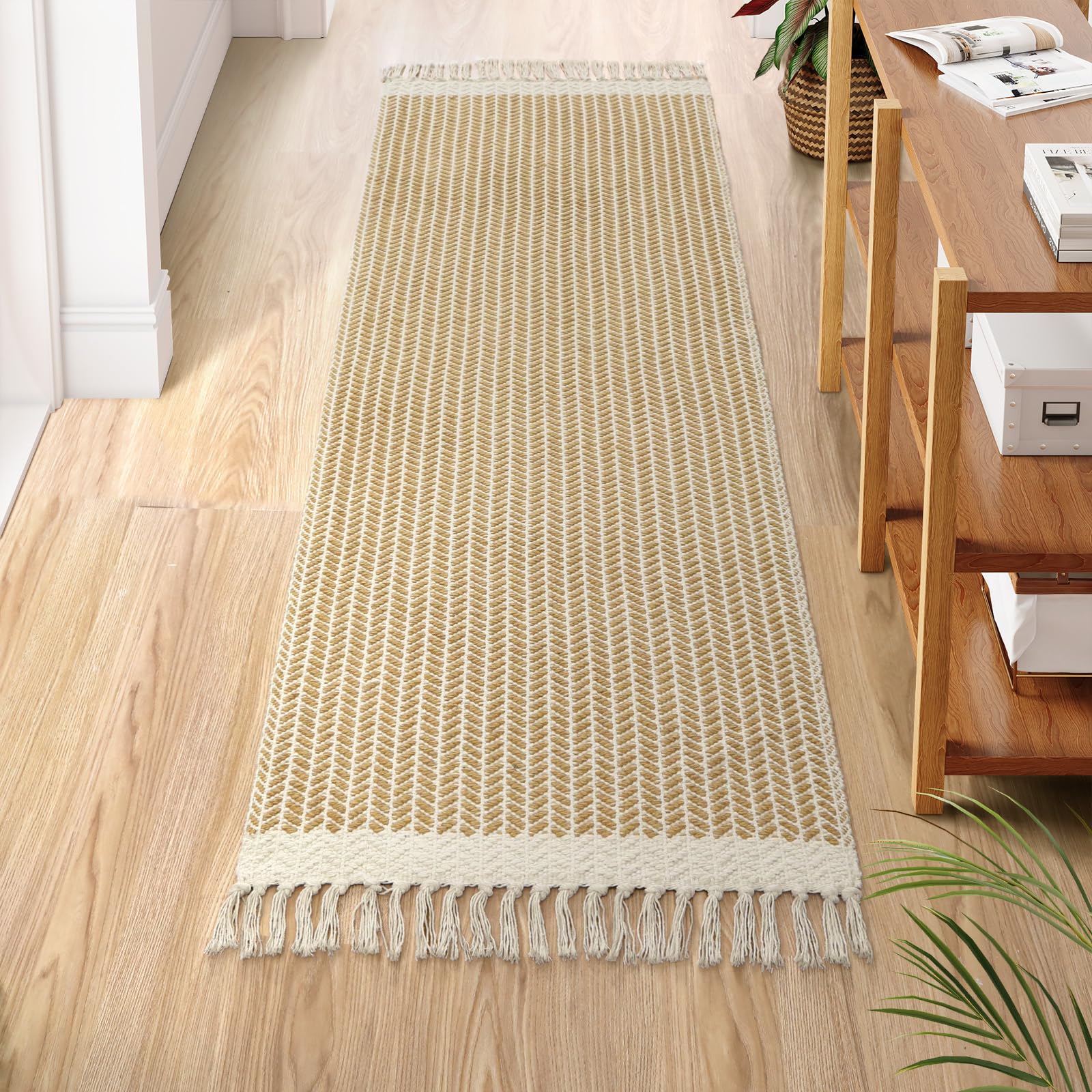 Lahome Belle Boho Entryway Rug, 3x5 Rugs for Bedroom Lightweight Washable Throw Rug Woven Cotton Bathroom Carpet with Tassels, Farmhouse Black and White Rugs for Living Room Kitchen Office Dorm