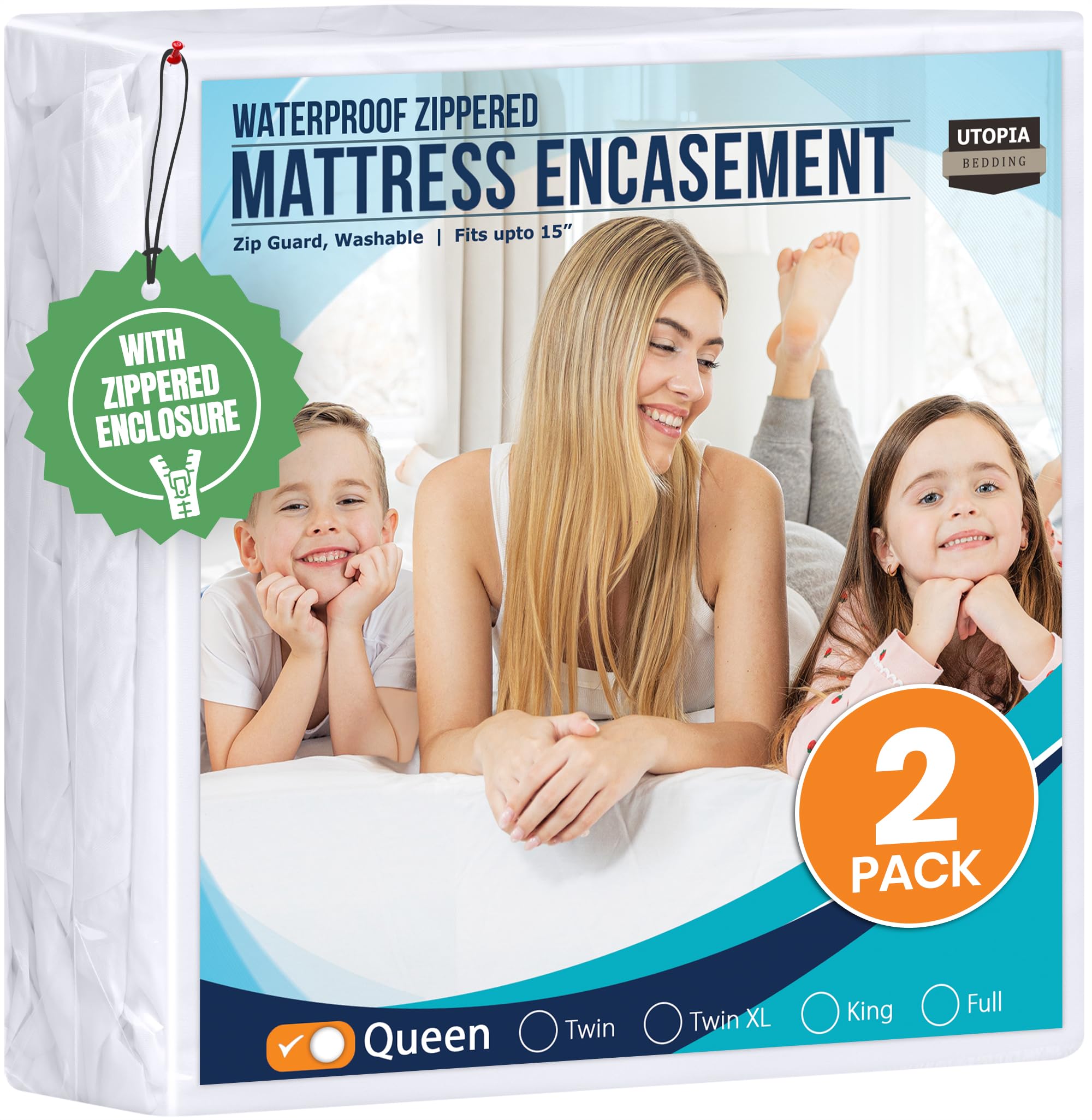 Utopia Bedding Mattress Protector Zippered Queen Size, 100% Waterproof Bed Bug and Dust Mite Proof Mattress Encasement, Absorbent 6 Sided Mattress Cover