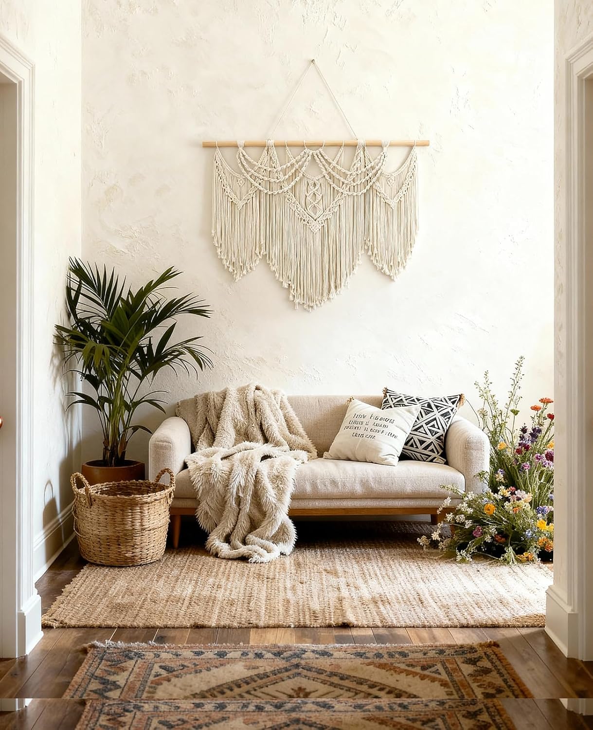Tempospark Large Macrame Wall Hanging, 43" Wx32 L Boho Wall Hangings for Living Room Bedroom Nursery, Boho Chic Large Macrame Tapestry for Bedroom Wall Decor (Tassel)
