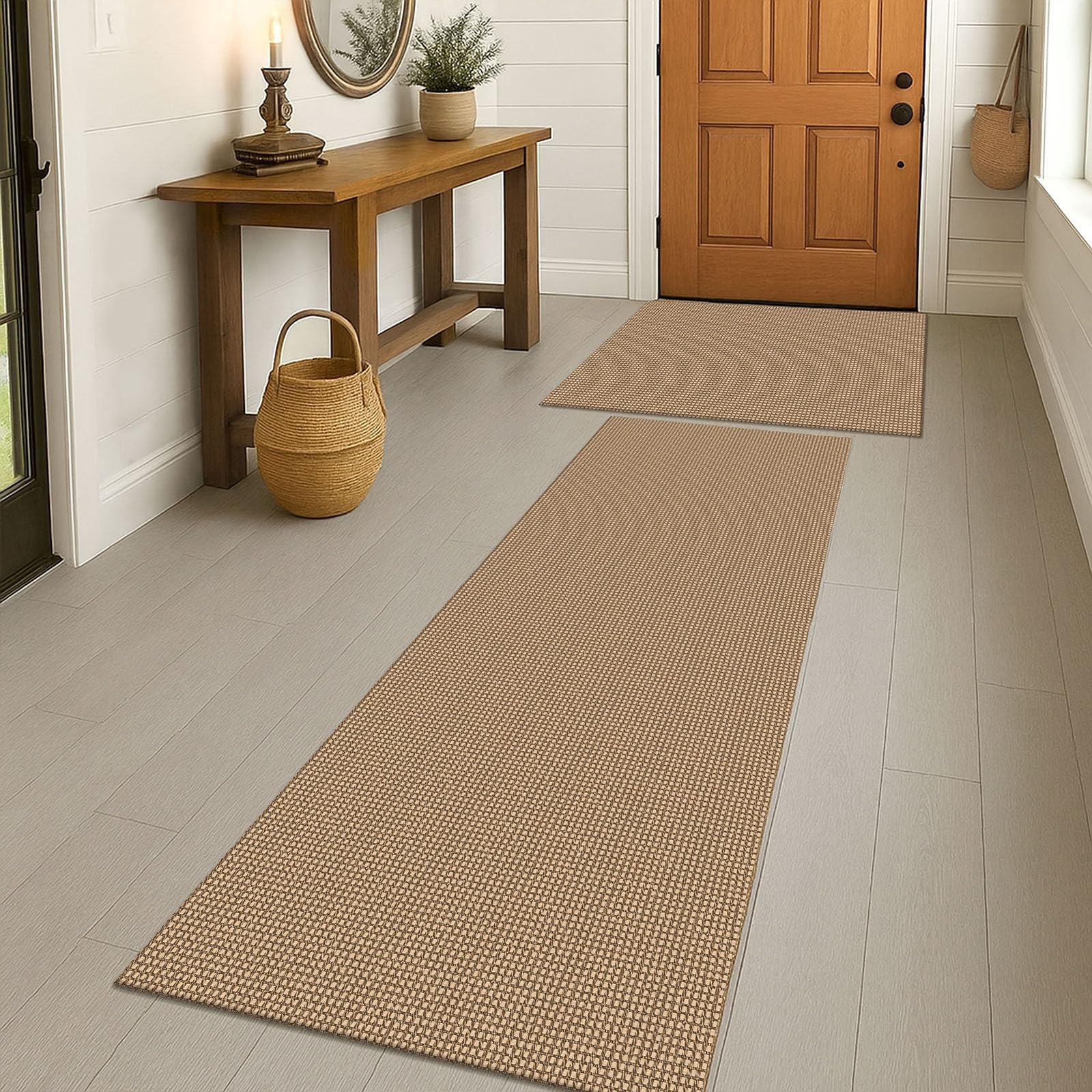 EARTHALL Woven Area Rug 2x3 Ft Washable Rugs for Entryway Braided Non Slip Throw Rugs Door Mat Indoor Outdoor Entrance Small Cotton Woven Carpet for Kitchen Foyer Front Door, Orange/Tan/Brown
