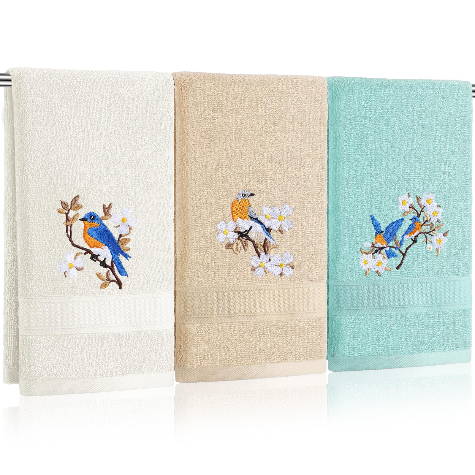 Wildflower Hand Towels Farmhouse Pink Blue Yellow Wildflower Bathroom Decor 14x29 Inch Embroidered Decorative Cute Spring Summer Cotton Soft Absorbent Towels for Bathroom Kitchen