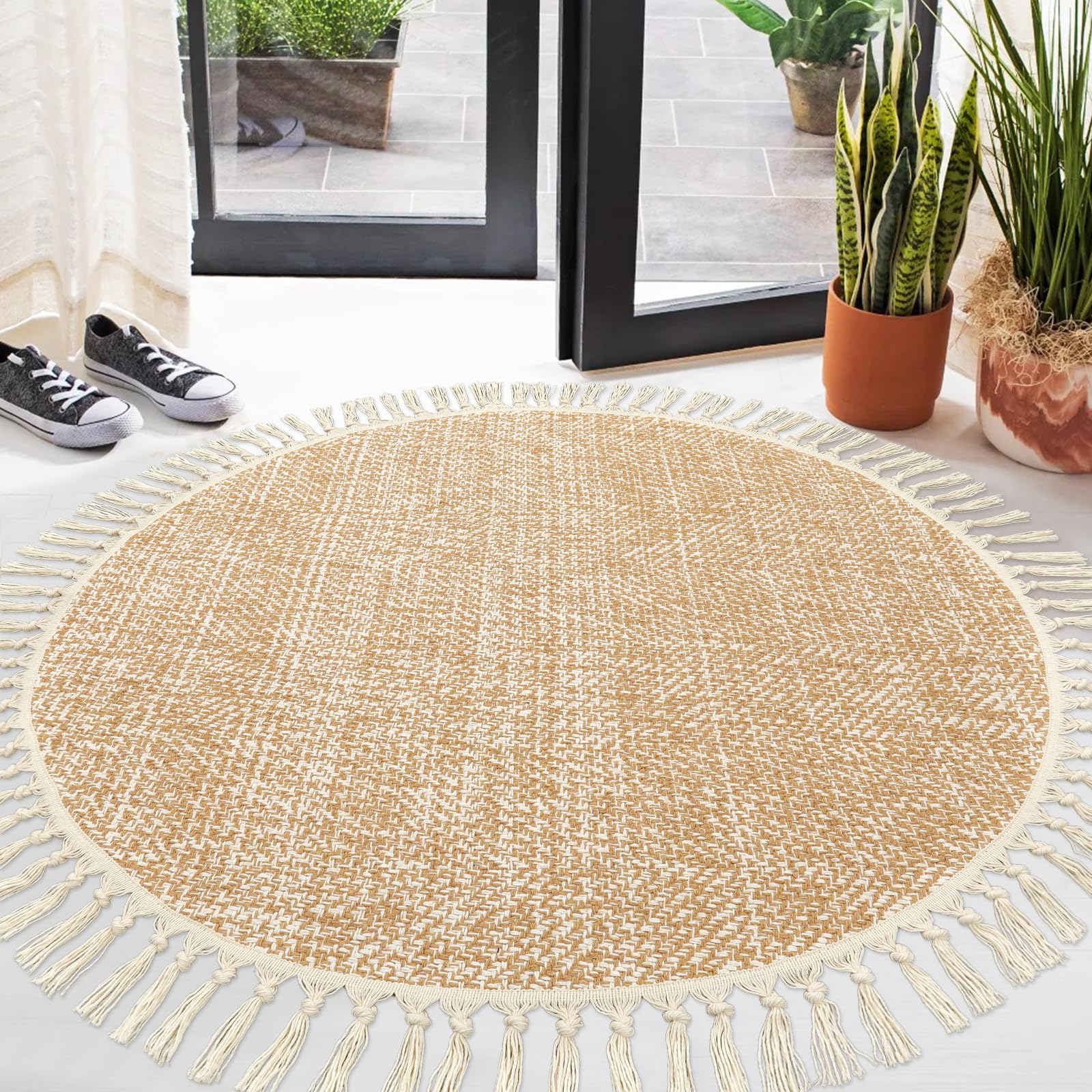 Collive Small Bathroom Rug, 2' x 3' Hand-Woven Low Profile Front Entryway Rug, Olive Green/Cream Cotton Reversible Washable Kitchen Mat Modern Farmhouse Carpet for Foyer Bedroom Back Door Decor
