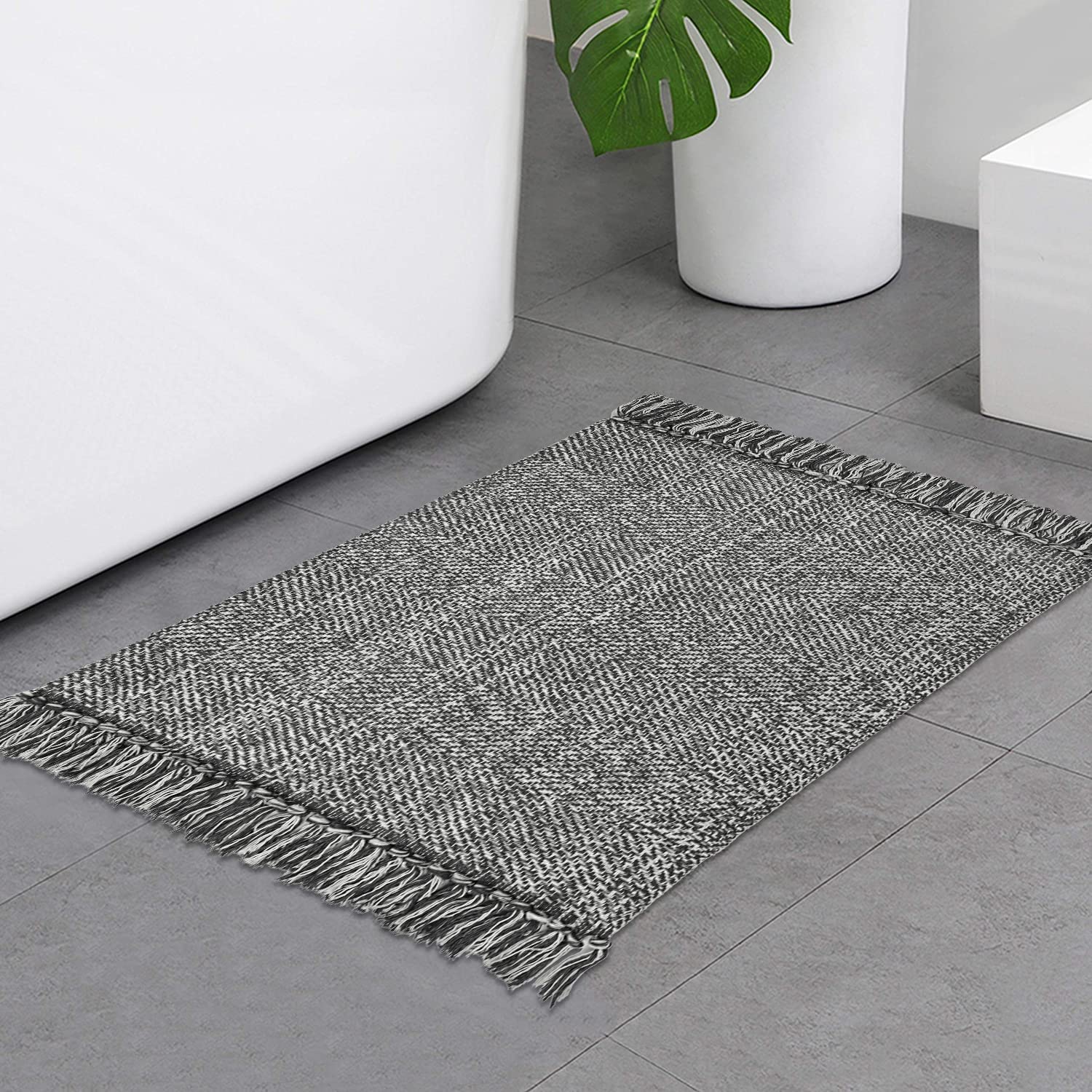 Collive Small Bathroom Rug, 2' x 3' Hand-Woven Low Profile Front Entryway Rug, Olive Green/Cream Cotton Reversible Washable Kitchen Mat Modern Farmhouse Carpet for Foyer Bedroom Back Door Decor