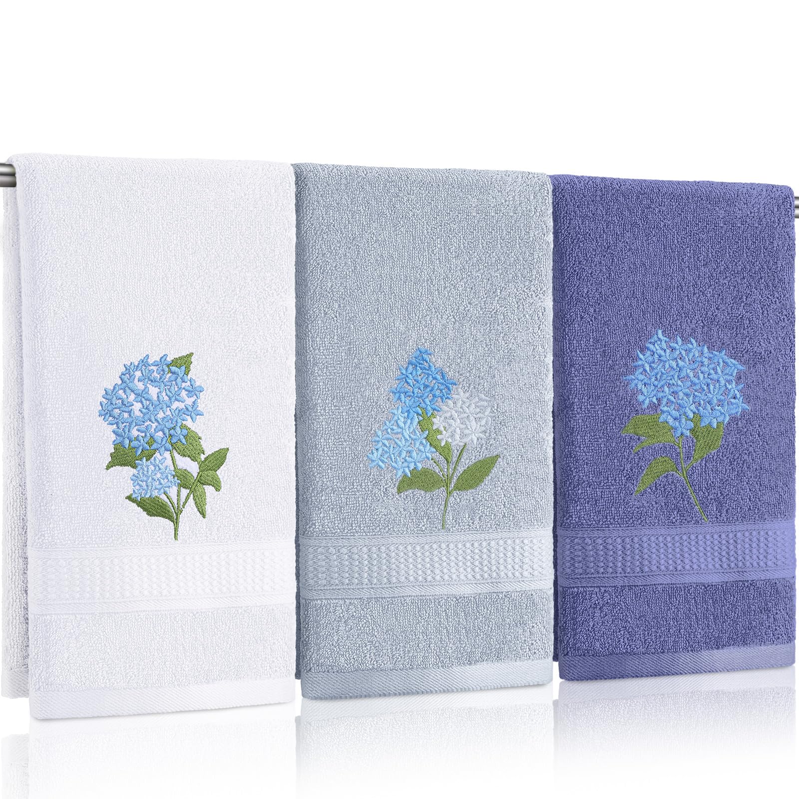 Wildflower Hand Towels Farmhouse Pink Blue Yellow Wildflower Bathroom Decor 14x29 Inch Embroidered Decorative Cute Spring Summer Cotton Soft Absorbent Towels for Bathroom Kitchen