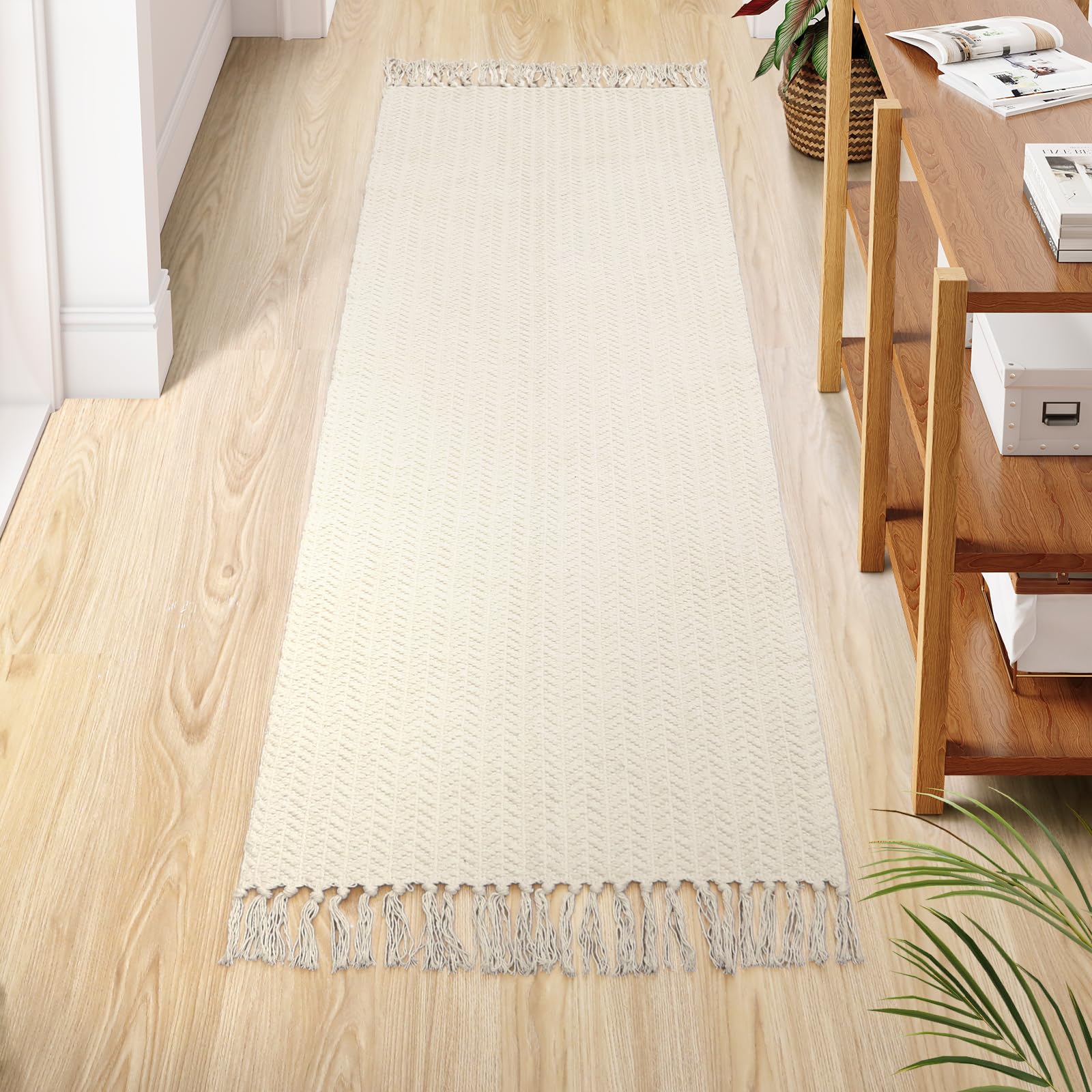 Lahome Belle Boho Entryway Rug, 3x5 Rugs for Bedroom Lightweight Washable Throw Rug Woven Cotton Bathroom Carpet with Tassels, Farmhouse Black and White Rugs for Living Room Kitchen Office Dorm