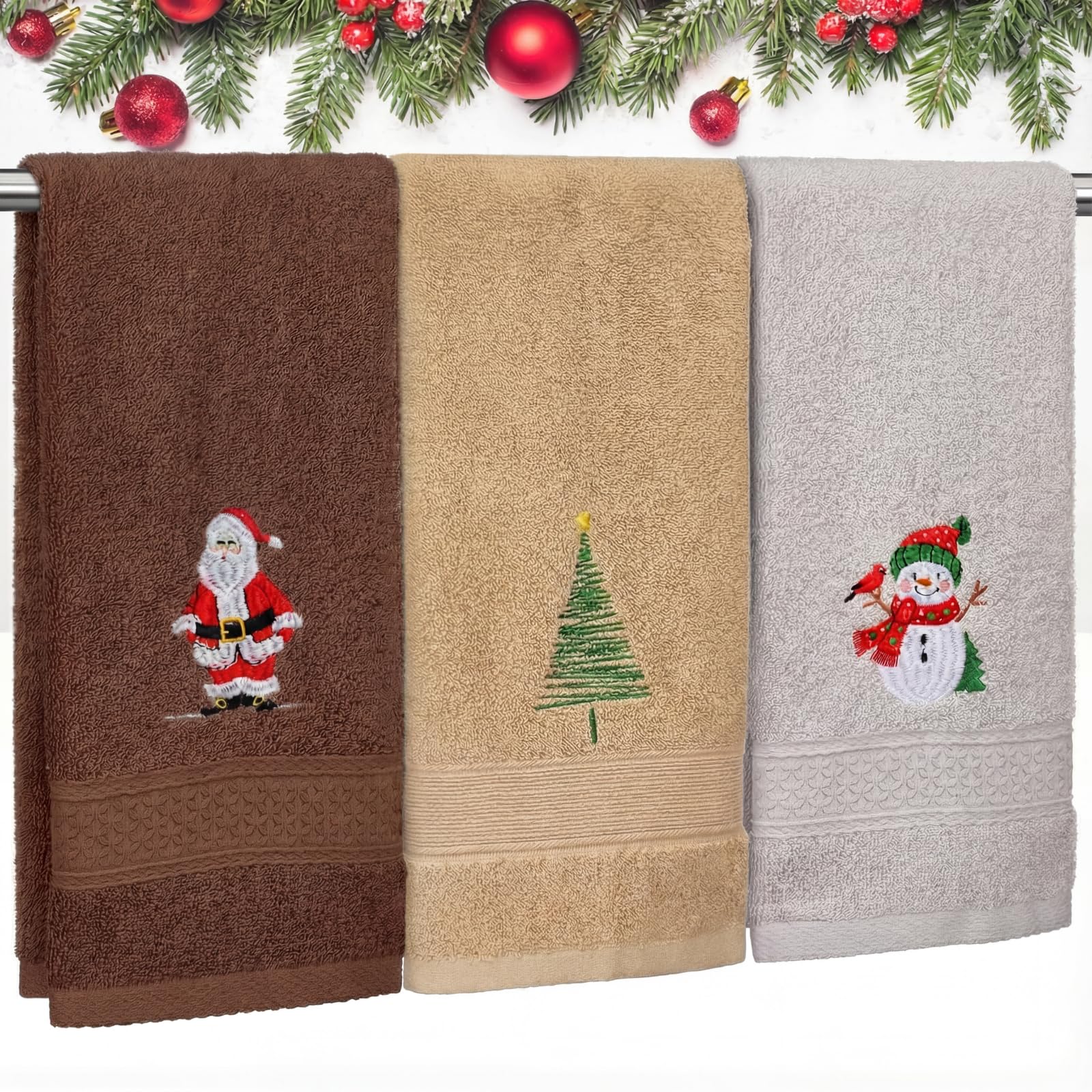 3 Pcs Hand Towels for Bathroom Embroidered Cotton Kitchen Towels 13.3" x 29.5" Decors Gift(White,Spring Flowers)