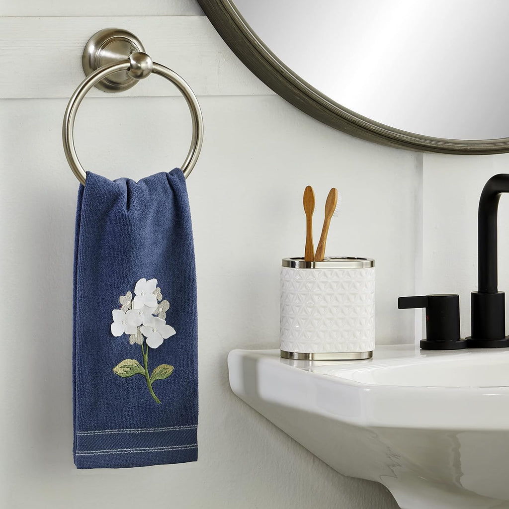SKL Home Farm Hydrangea 100% Cotton 3D Embroidered 2pc Hand Towel Set, Decorative for Bath/Kitchen/Bar & Gift, Blue