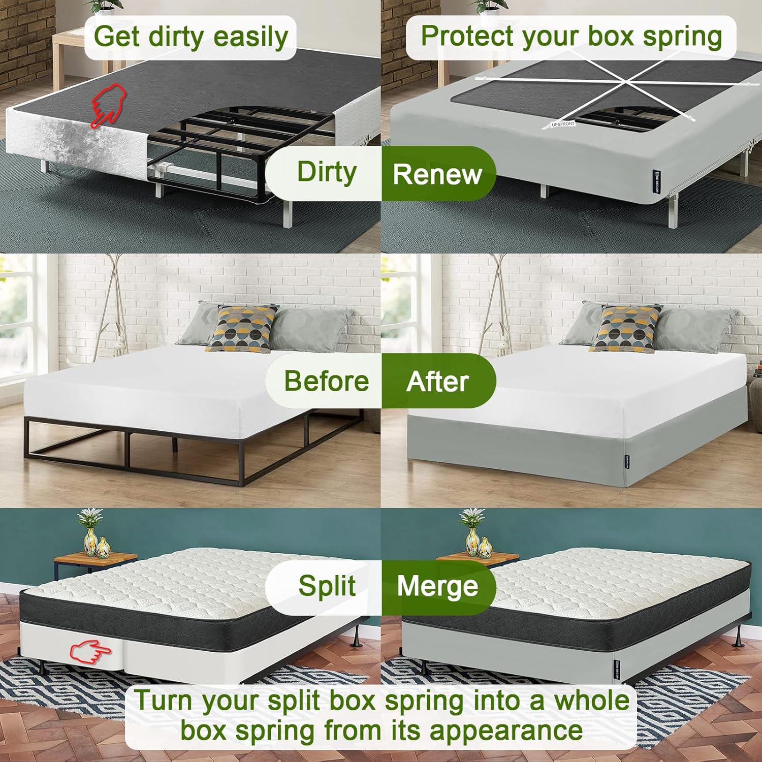 Bedecor 4-9 Inches Split Box Spring Cover King Size Light Grey with Stretchy Fabric Bed Frame Cover Wrap Around 4 Sides Elastic Bed Skirt Alternative Gray Boxspring Cover King/Cal King