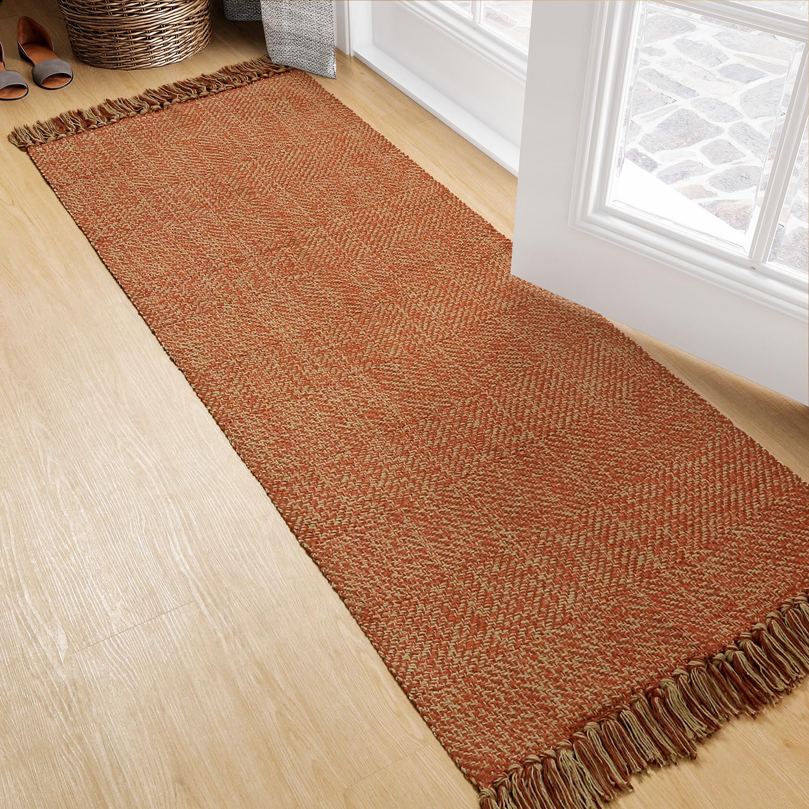 Collive Small Bathroom Rug, 2' x 3' Hand-Woven Low Profile Front Entryway Rug, Olive Green/Cream Cotton Reversible Washable Kitchen Mat Modern Farmhouse Carpet for Foyer Bedroom Back Door Decor