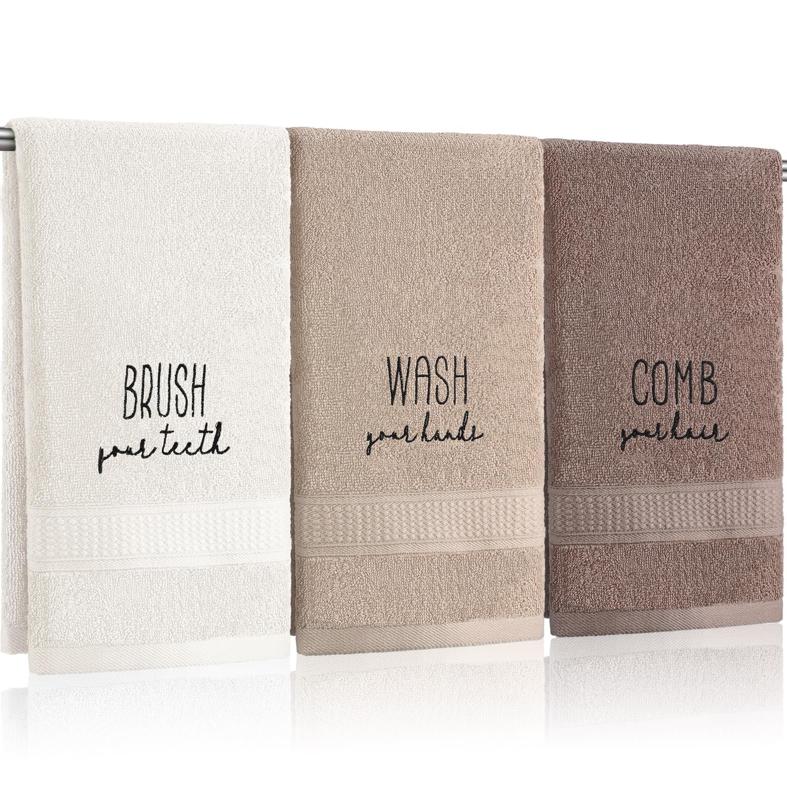 3 Pcs Farmhouse Decorative Hand Towels for Bathroom and Kitchen Rustic Embroidered Cotton Hand Towels Decorative Set for Boho Bathroom Decor(Black,Home Love Family)