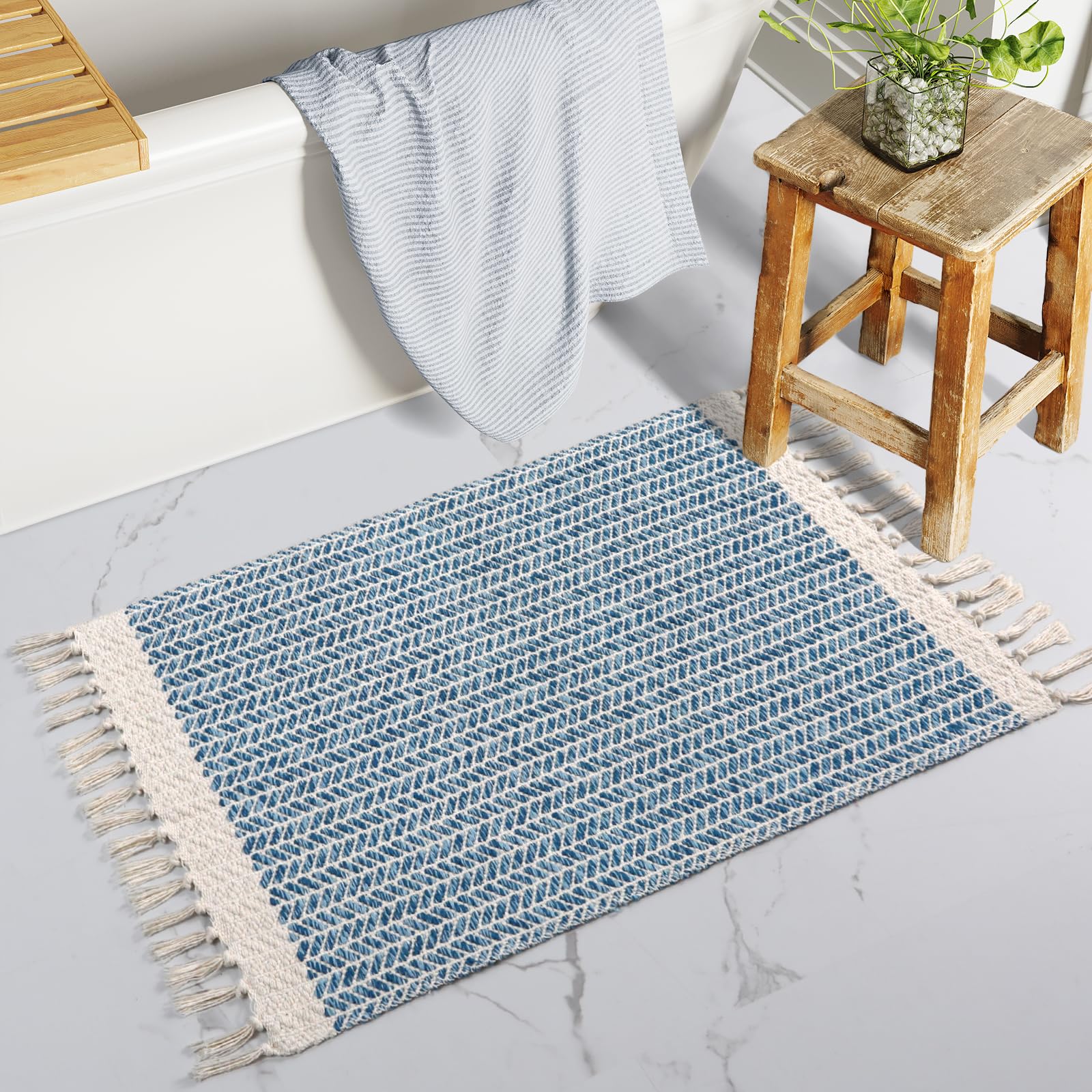 Lahome Belle Boho Entryway Rug, 3x5 Rugs for Bedroom Lightweight Washable Throw Rug Woven Cotton Bathroom Carpet with Tassels, Farmhouse Black and White Rugs for Living Room Kitchen Office Dorm