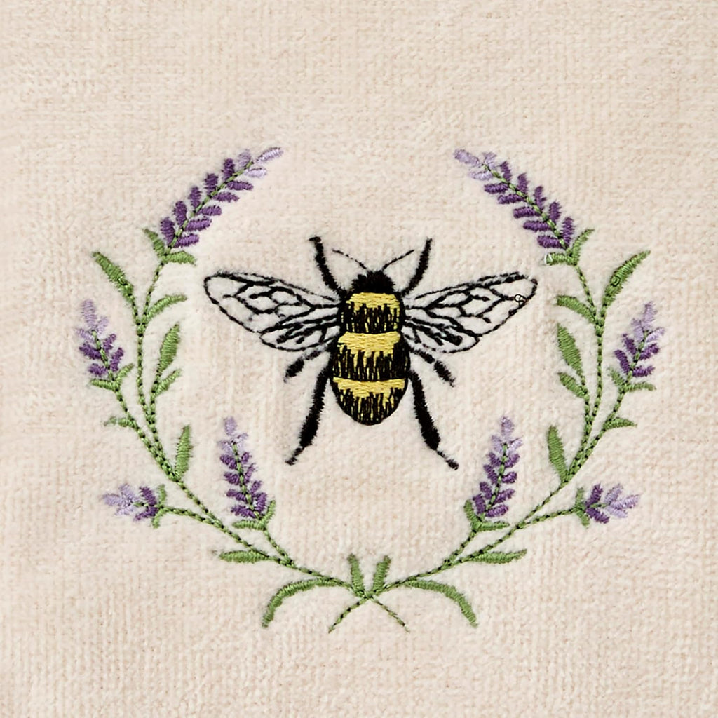 SKL Home Bee Lavender 100% Cotton Embroidered 2pc Hand Towel Set, Decorative for Bath/Kitchen/Bar & Gift, Natural