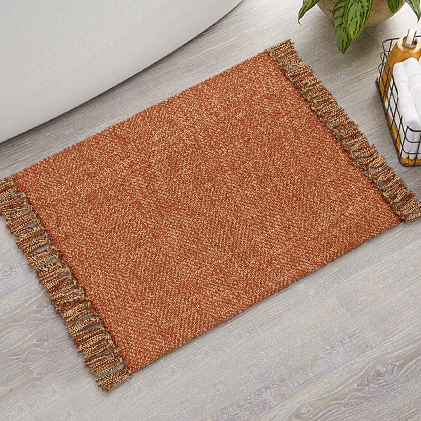 Collive Washable Area Rug 3' x 5', Modern Woven Kitchen Rugs, Tan/Cream Braided Cotton Rug Indoor Door Mat Throw Carpet for Entryway Living Room Nursery Mudroom Laundry Room