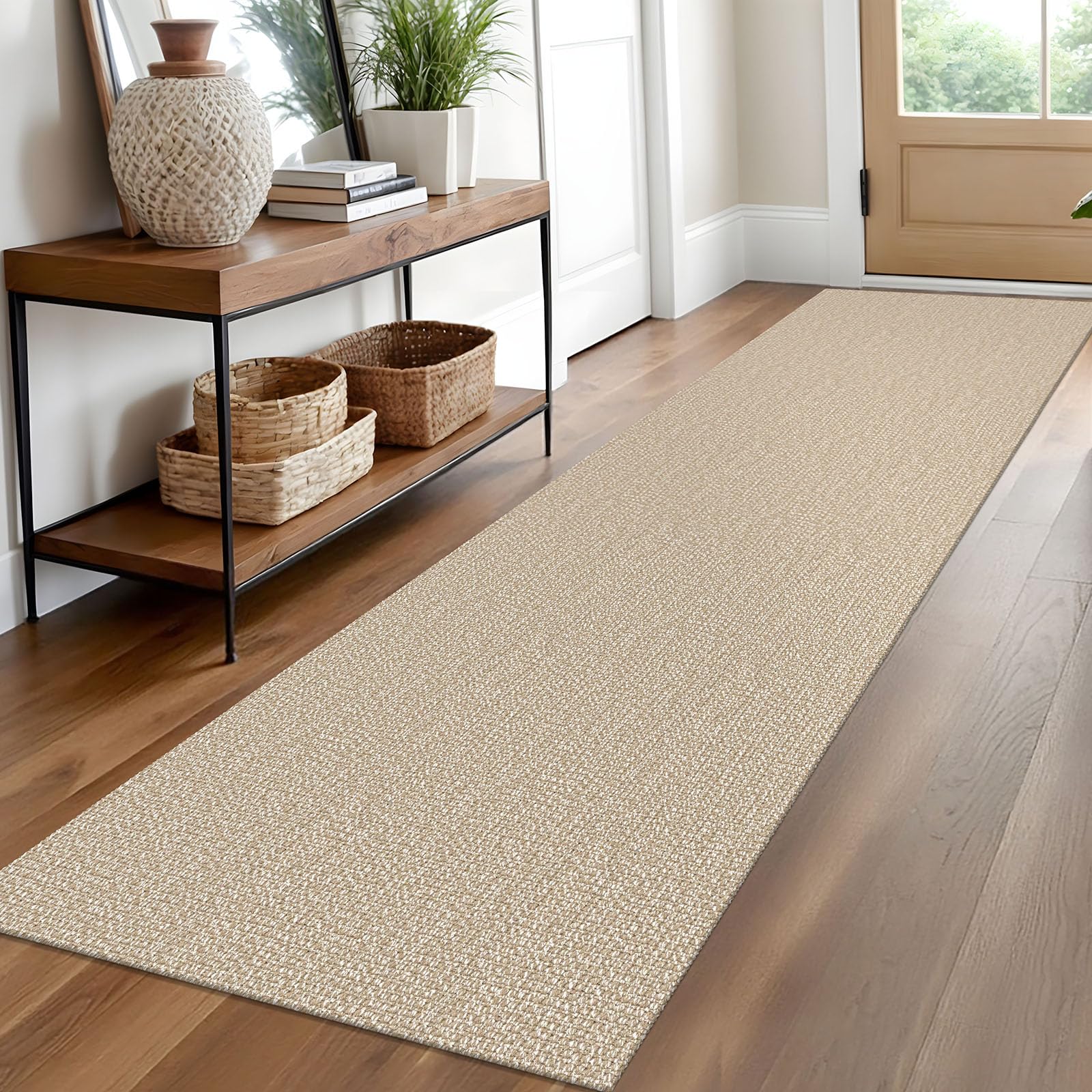 EARTHALL Small Area Rug 2x3 Ft Washable Rugs for Entryway Non Slip Braided Throw Rugs with Rubber Backing Door Mat Indoor Outdoor Entrance Cotton Woven Carpet for Kitchen Foyer Front Door, Khaki/Beige