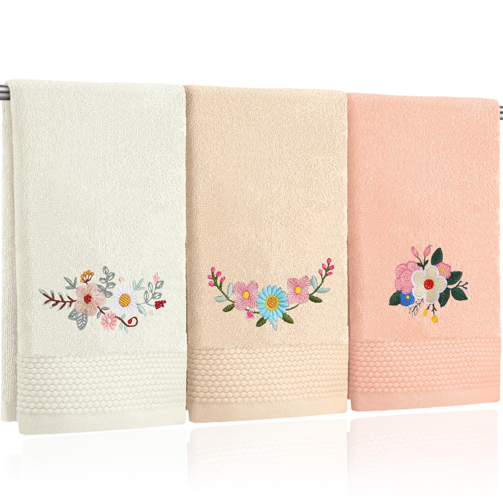 Wildflower Hand Towels Farmhouse Pink Blue Yellow Wildflower Bathroom Decor 14x29 Inch Embroidered Decorative Cute Spring Summer Cotton Soft Absorbent Towels for Bathroom Kitchen