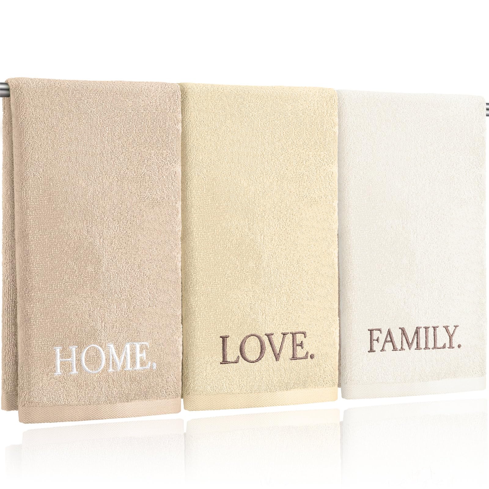 3 Pcs Farmhouse Decorative Hand Towels for Bathroom and Kitchen Rustic Embroidered Cotton Hand Towels Decorative Set for Boho Bathroom Decor(Black,Home Love Family)