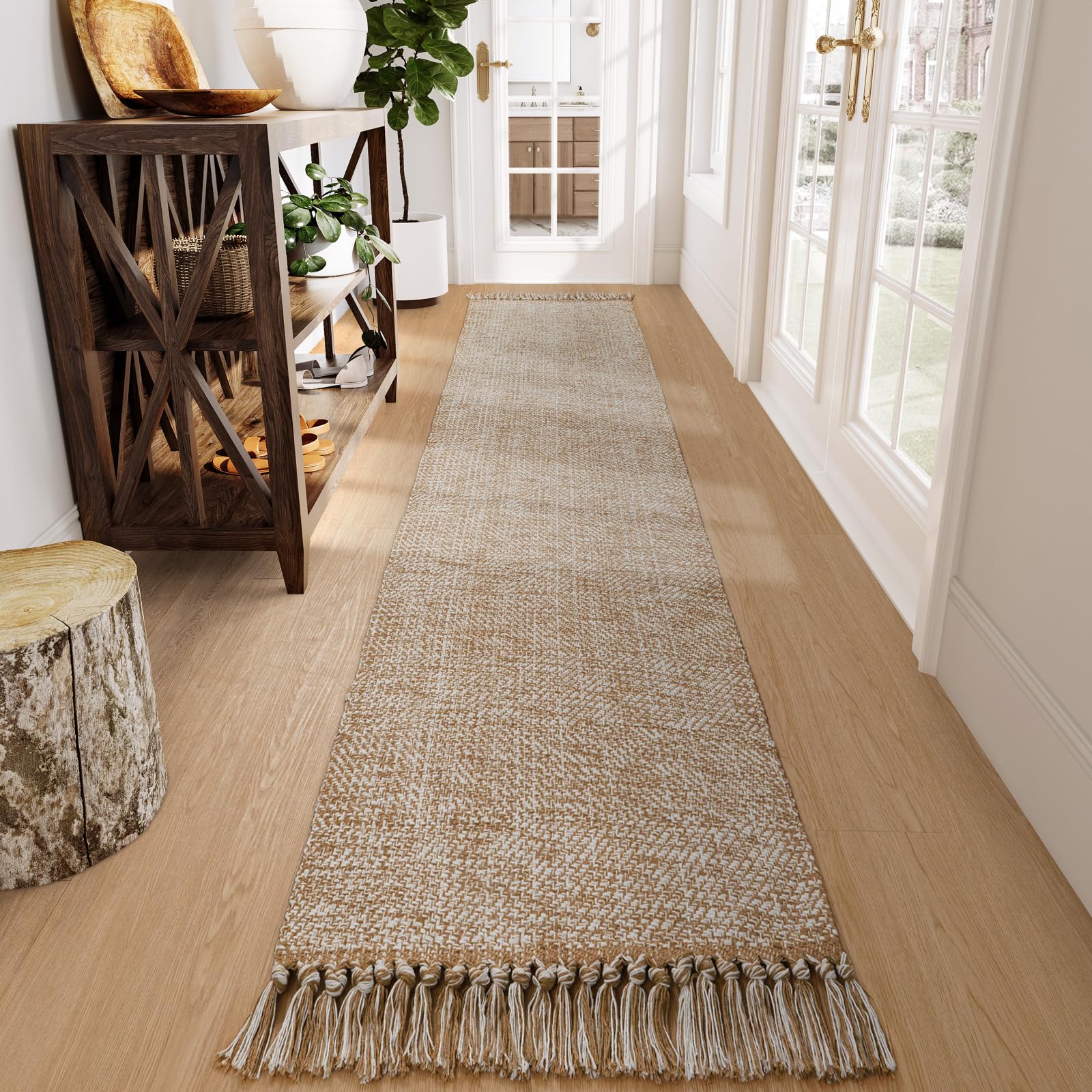 Collive Small Bathroom Rug, 2' x 3' Hand-Woven Low Profile Front Entryway Rug, Olive Green/Cream Cotton Reversible Washable Kitchen Mat Modern Farmhouse Carpet for Foyer Bedroom Back Door Decor