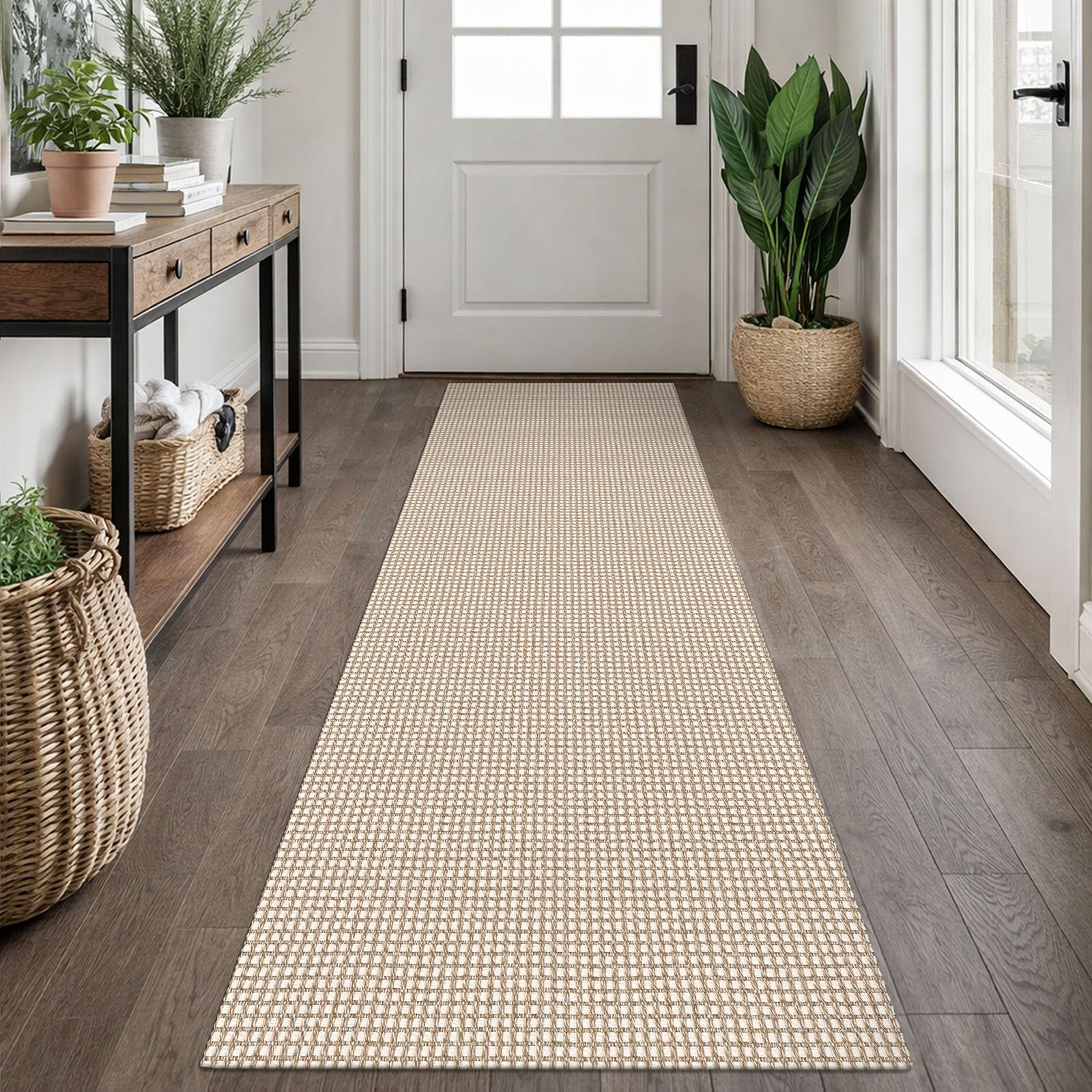 EARTHALL Woven Area Rug 2x3 Ft Washable Rugs for Entryway Braided Non Slip Throw Rugs Door Mat Indoor Outdoor Entrance Small Cotton Woven Carpet for Kitchen Foyer Front Door, Orange/Tan/Brown
