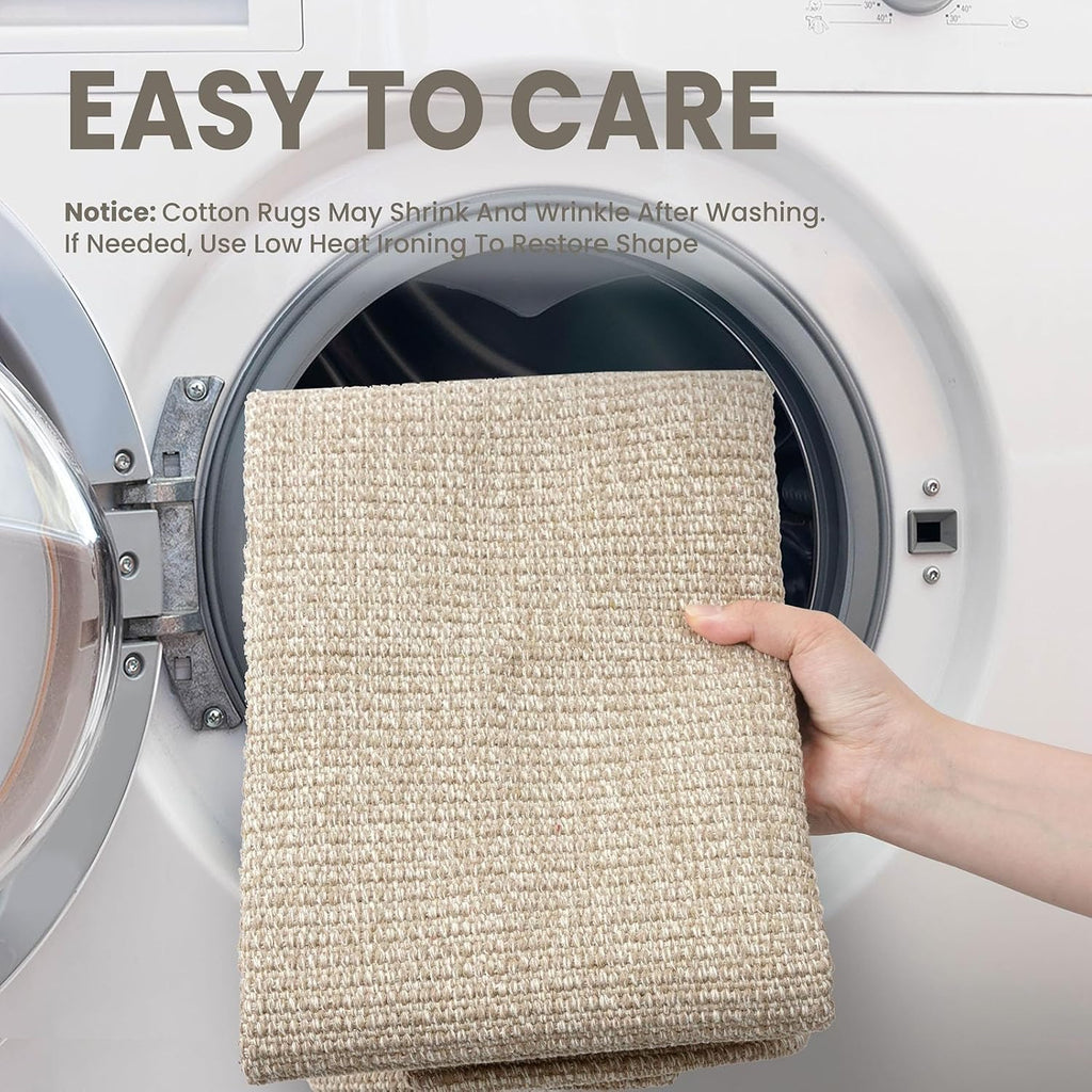 EARTHALL Small Area Rug 2x3 Ft Washable Rugs for Entryway Non Slip Braided Throw Rugs with Rubber Backing Door Mat Indoor Outdoor Entrance Cotton Woven Carpet for Kitchen Foyer Front Door, Khaki/Beige