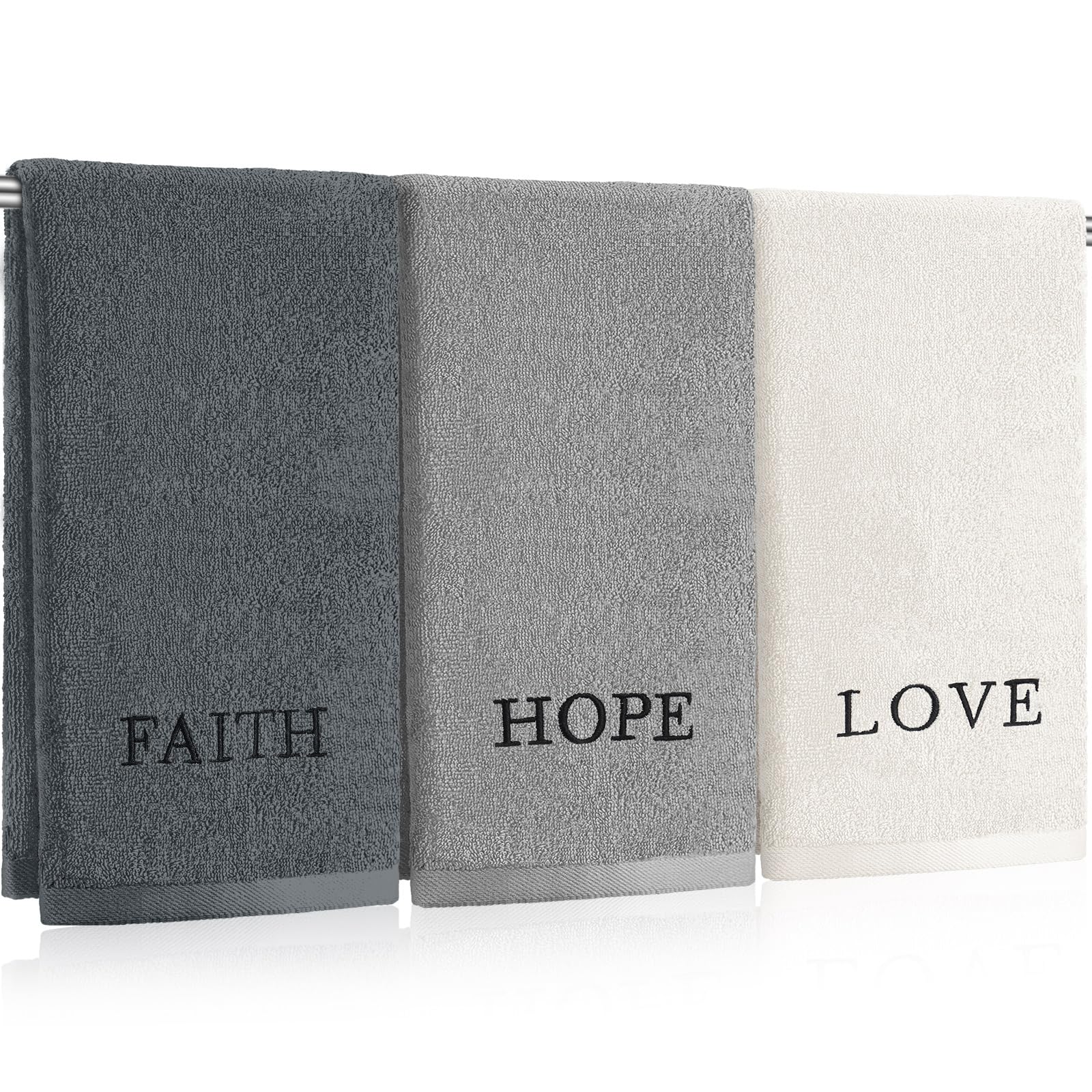 3 Pcs Farmhouse Decorative Hand Towels for Bathroom and Kitchen Rustic Embroidered Cotton Hand Towels Decorative Set for Boho Bathroom Decor(Black,Home Love Family)