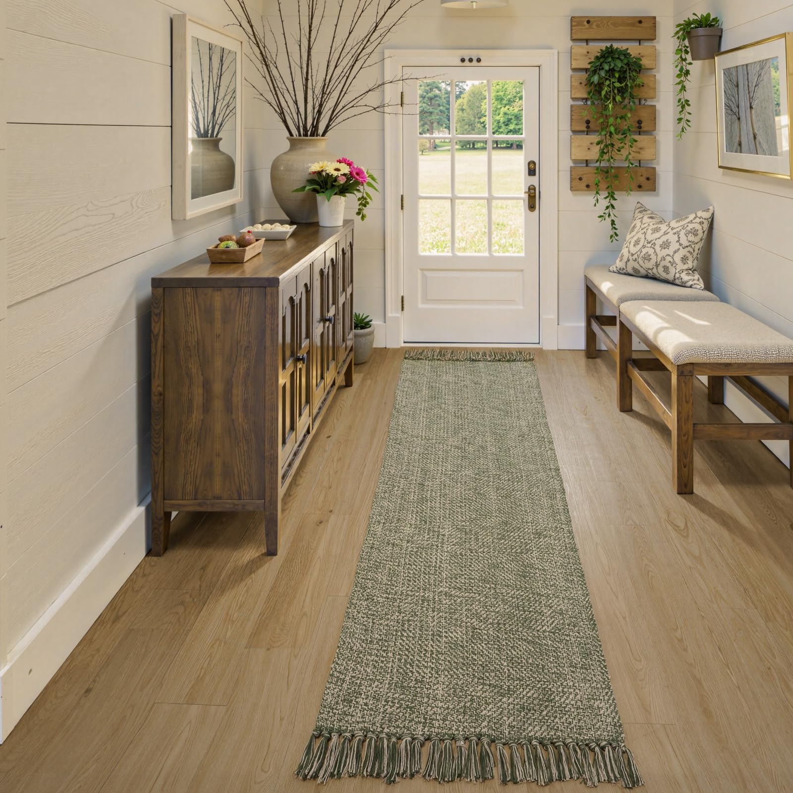 Collive Washable Area Rug 3' x 5', Modern Woven Kitchen Rugs, Tan/Cream Braided Cotton Rug Indoor Door Mat Throw Carpet for Entryway Living Room Nursery Mudroom Laundry Room