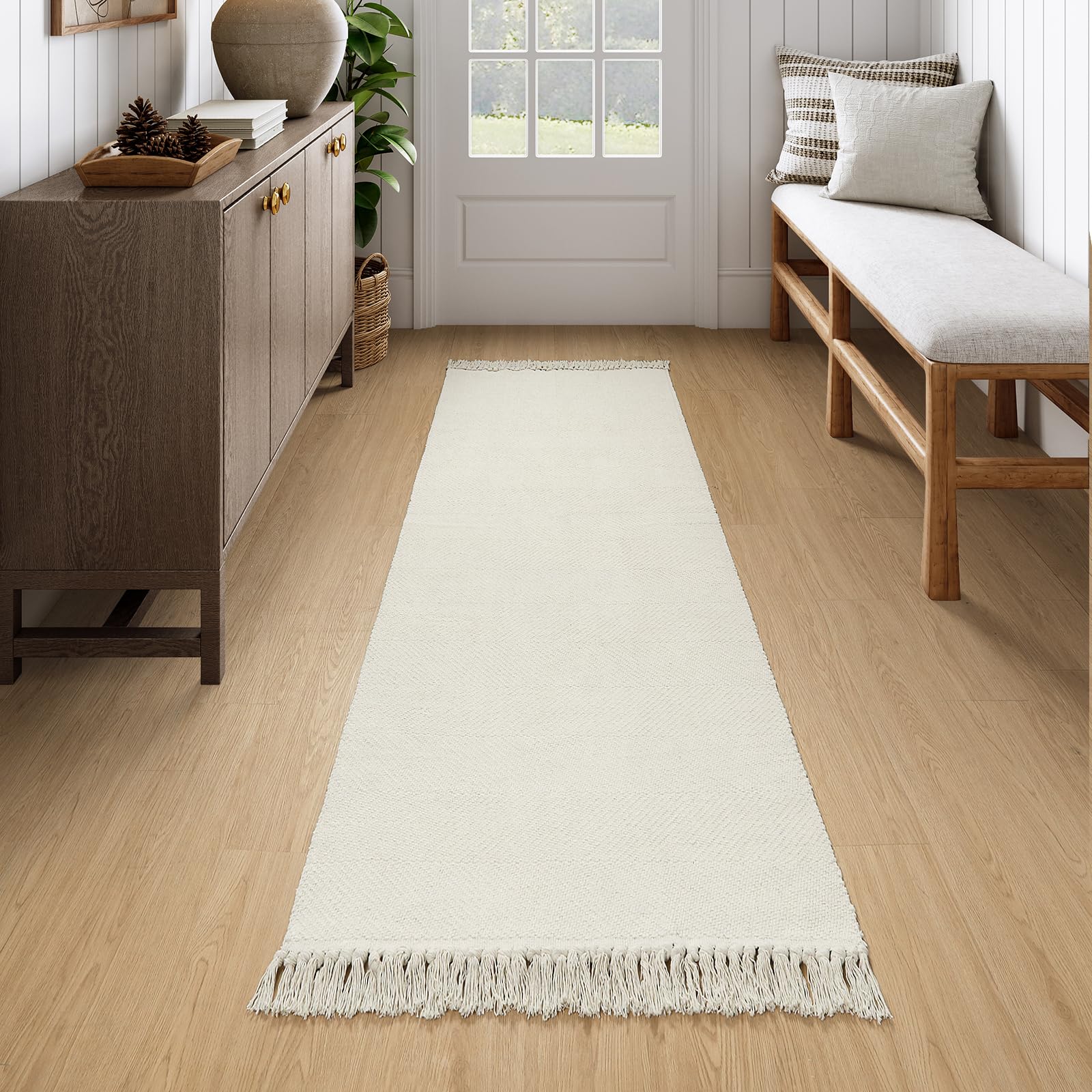 Collive Washable Area Rug 3' x 5', Modern Woven Kitchen Rugs, Tan/Cream Braided Cotton Rug Indoor Door Mat Throw Carpet for Entryway Living Room Nursery Mudroom Laundry Room