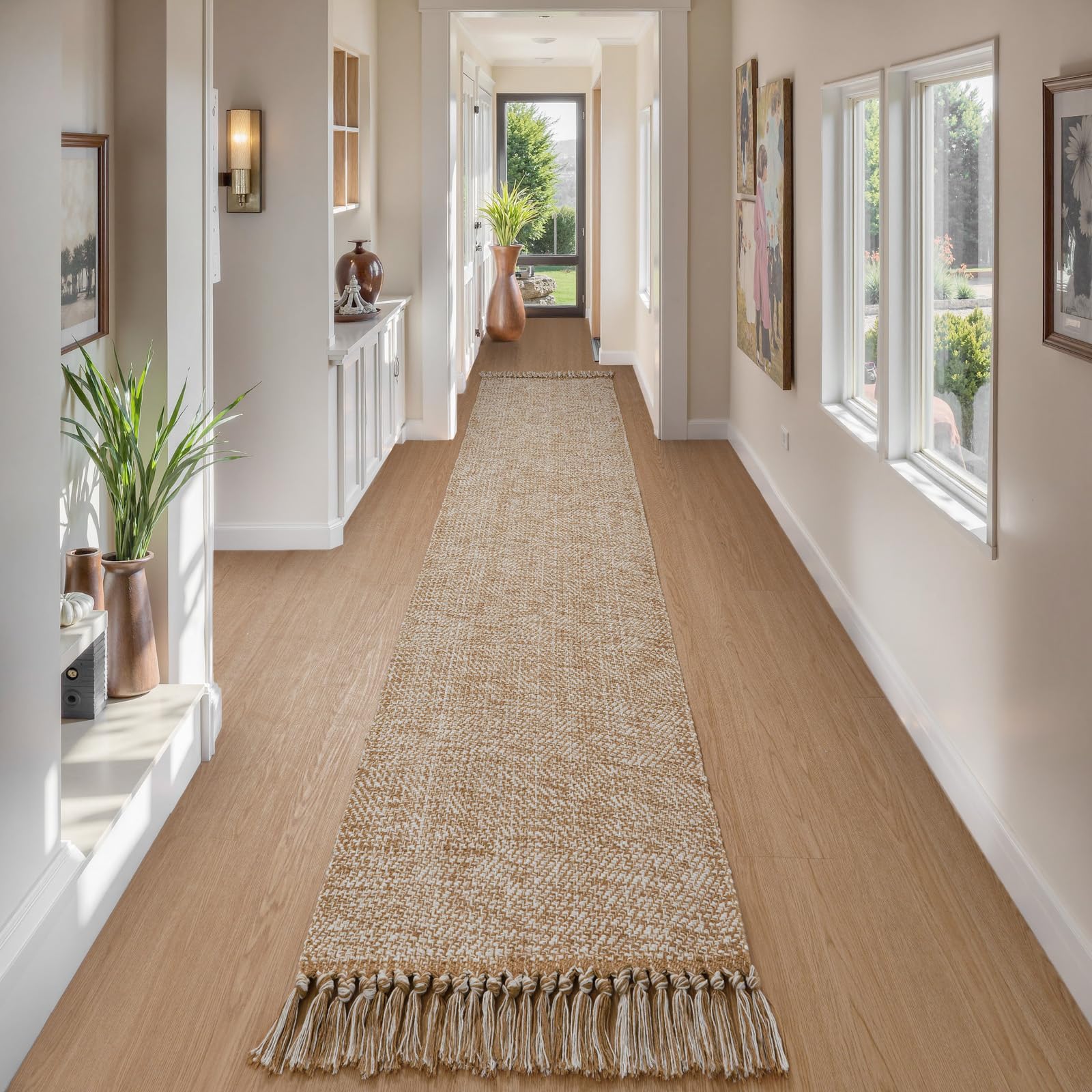 Collive Washable Area Rug 3' x 5', Modern Woven Kitchen Rugs, Tan/Cream Braided Cotton Rug Indoor Door Mat Throw Carpet for Entryway Living Room Nursery Mudroom Laundry Room