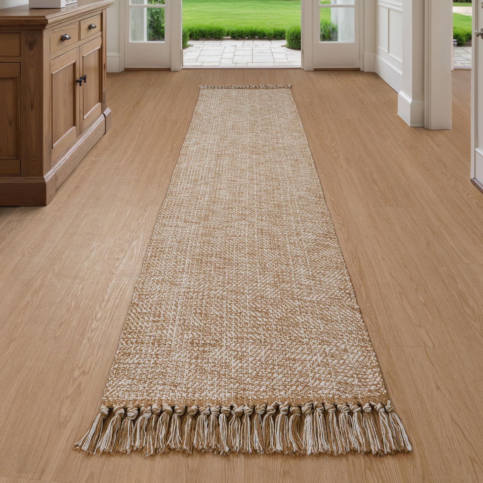 Collive Small Bathroom Rug, 2' x 3' Hand-Woven Low Profile Front Entryway Rug, Olive Green/Cream Cotton Reversible Washable Kitchen Mat Modern Farmhouse Carpet for Foyer Bedroom Back Door Decor