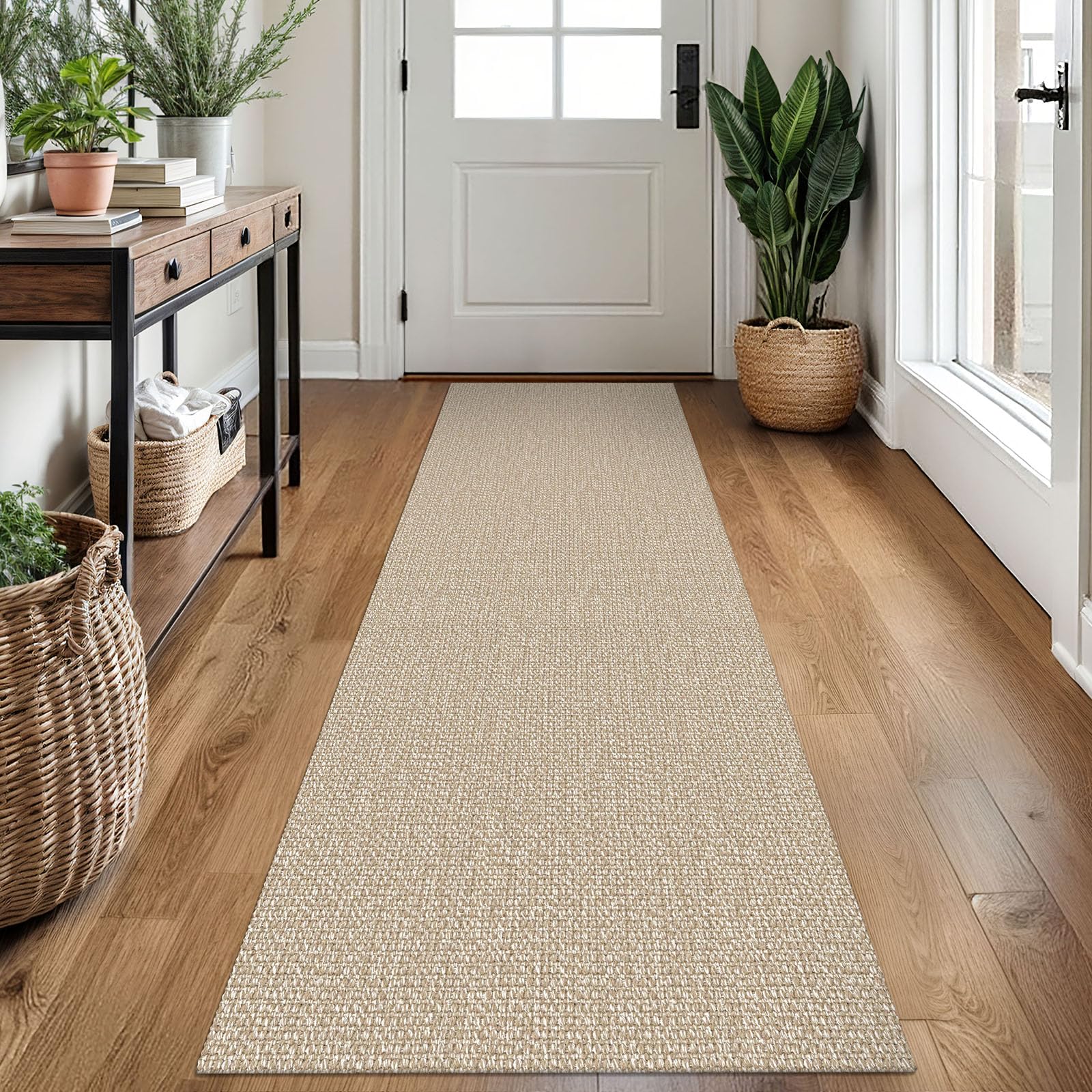 EARTHALL Small Area Rug 2x3 Ft Washable Rugs for Entryway Non Slip Braided Throw Rugs with Rubber Backing Door Mat Indoor Outdoor Entrance Cotton Woven Carpet for Kitchen Foyer Front Door, Khaki/Beige