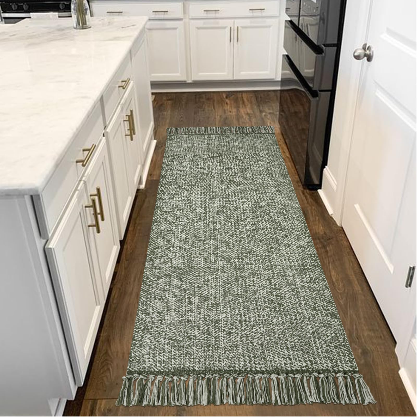 Collive Washable Area Rug 3' x 5', Modern Woven Kitchen Rugs, Tan/Cream Braided Cotton Rug Indoor Door Mat Throw Carpet for Entryway Living Room Nursery Mudroom Laundry Room