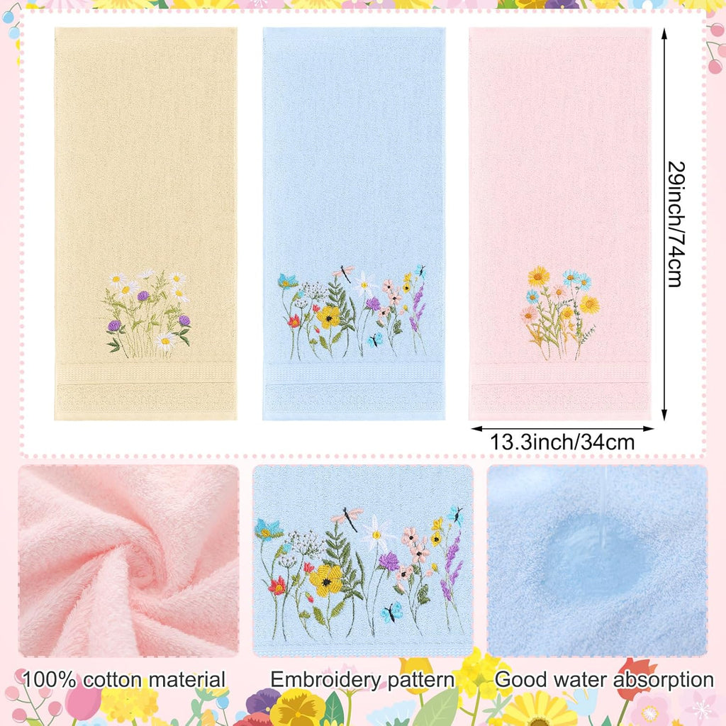 Wildflower Hand Towels Farmhouse Pink Blue Yellow Wildflower Bathroom Decor 14x29 Inch Embroidered Decorative Cute Spring Summer Cotton Soft Absorbent Towels for Bathroom Kitchen
